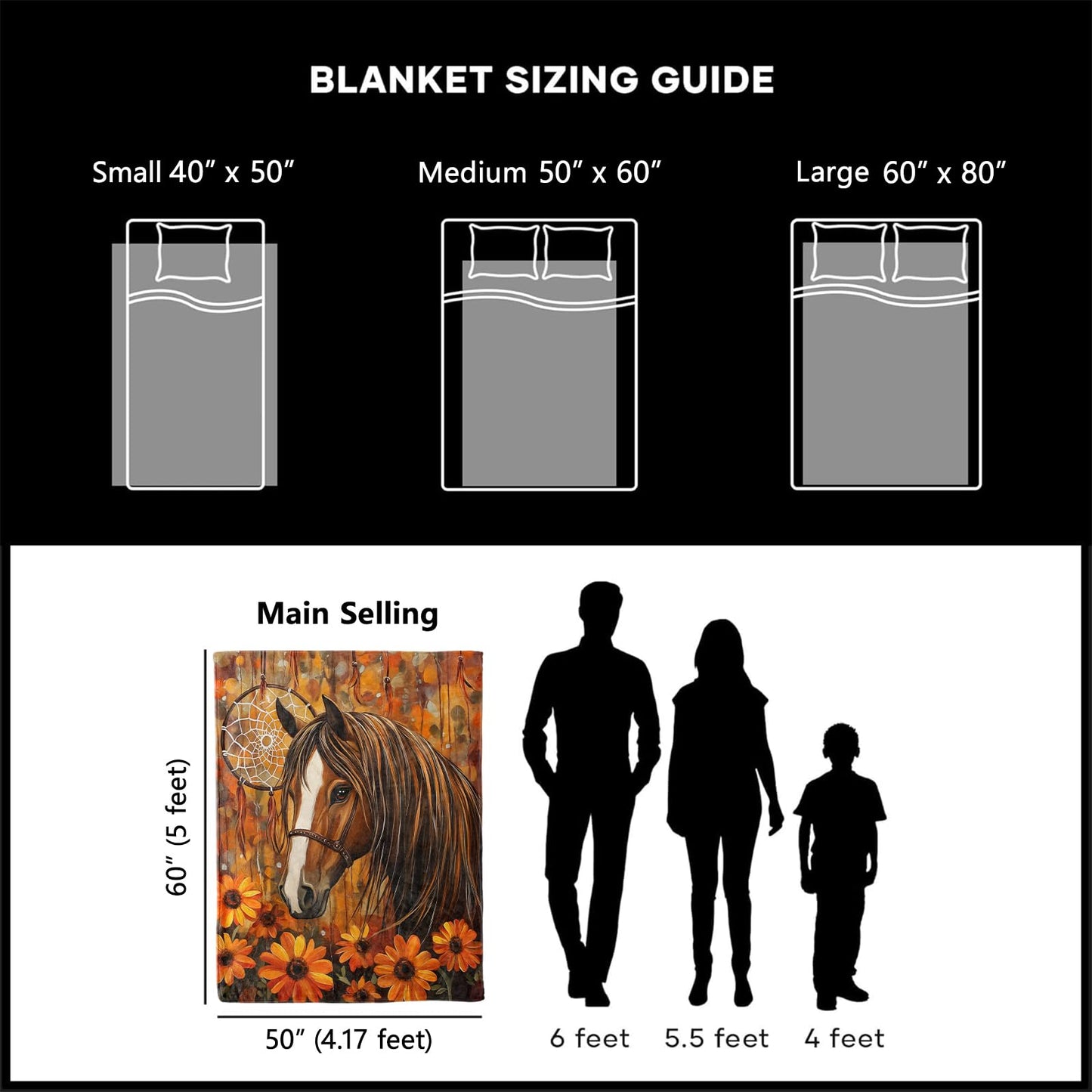 xmwjfd Majestic Brown Horse Blanket, Cozy Plush Throw Blanket for Couch Bedroom Outdoor, Lightweight Soft Flannel Travel Blankets, Gifts for Women Adults Kids, Warm Decor 50"×60"