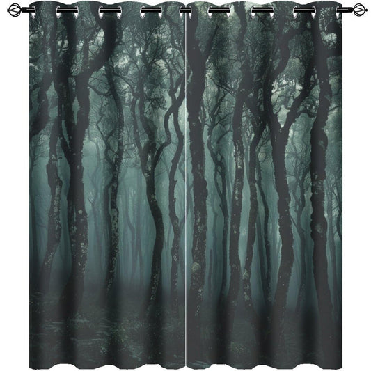 TOWINSFB Tree Forest Green Blackout Curtains for Bedroom/Living Room, Foggy Jungle Trunks Grommet Curtains Thermal Insulated Window Drapes, 2 Panels, Each 21W x 45L