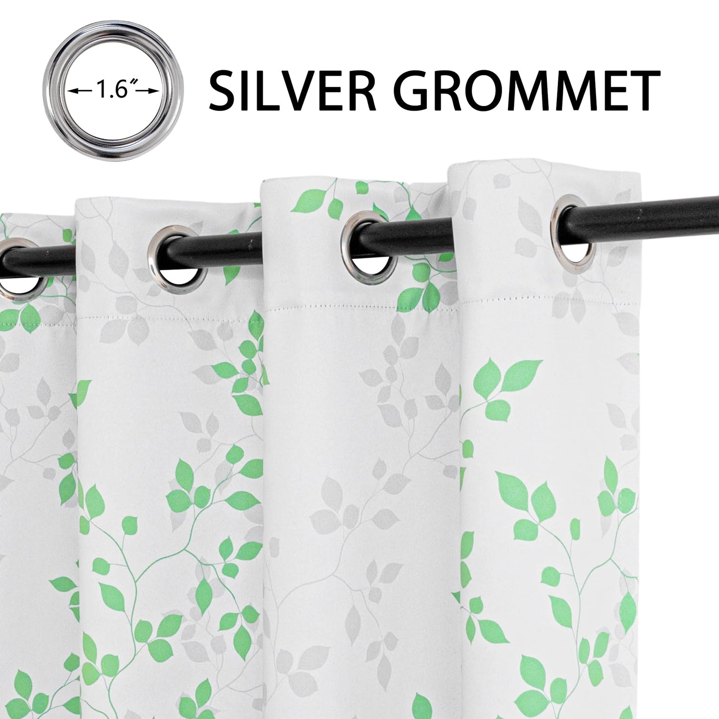 MEETSKY 95% Blackout Curtains for Bedroom, Green and Grey Leaf Curtains 84 Inches Long 2 Panels, Patterned Curtain Living Room Thermal Insulated Room Darkening Grommet Drapes, Each Panel 52" W