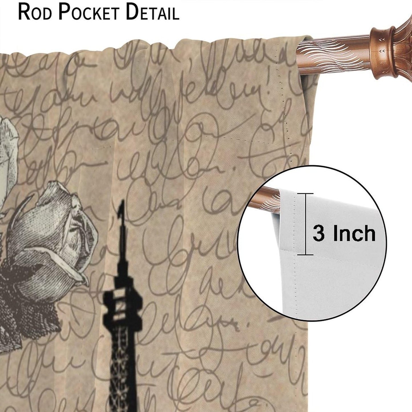 Vintage Paris Eiffel Tower Curtains - Rustic Romantic Rose French Paris Tower Old Bicycle Floral Window Curtain Room Darkening Blackout Thermal Insulated Rod Pocket Curtains 2 Panels 45"L x 21"W