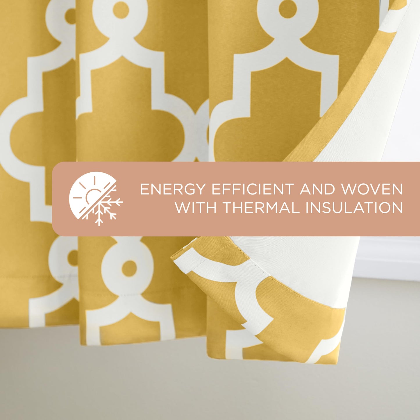 TOWN & COUNTRY EVERYDAY Ironwork Geo Trellis Sateen Indoor Curtains, Room Darkening Blackout, Grommet Top, Energy Efficient, 2-Pack Set, 52"x84", Sundress Yellow