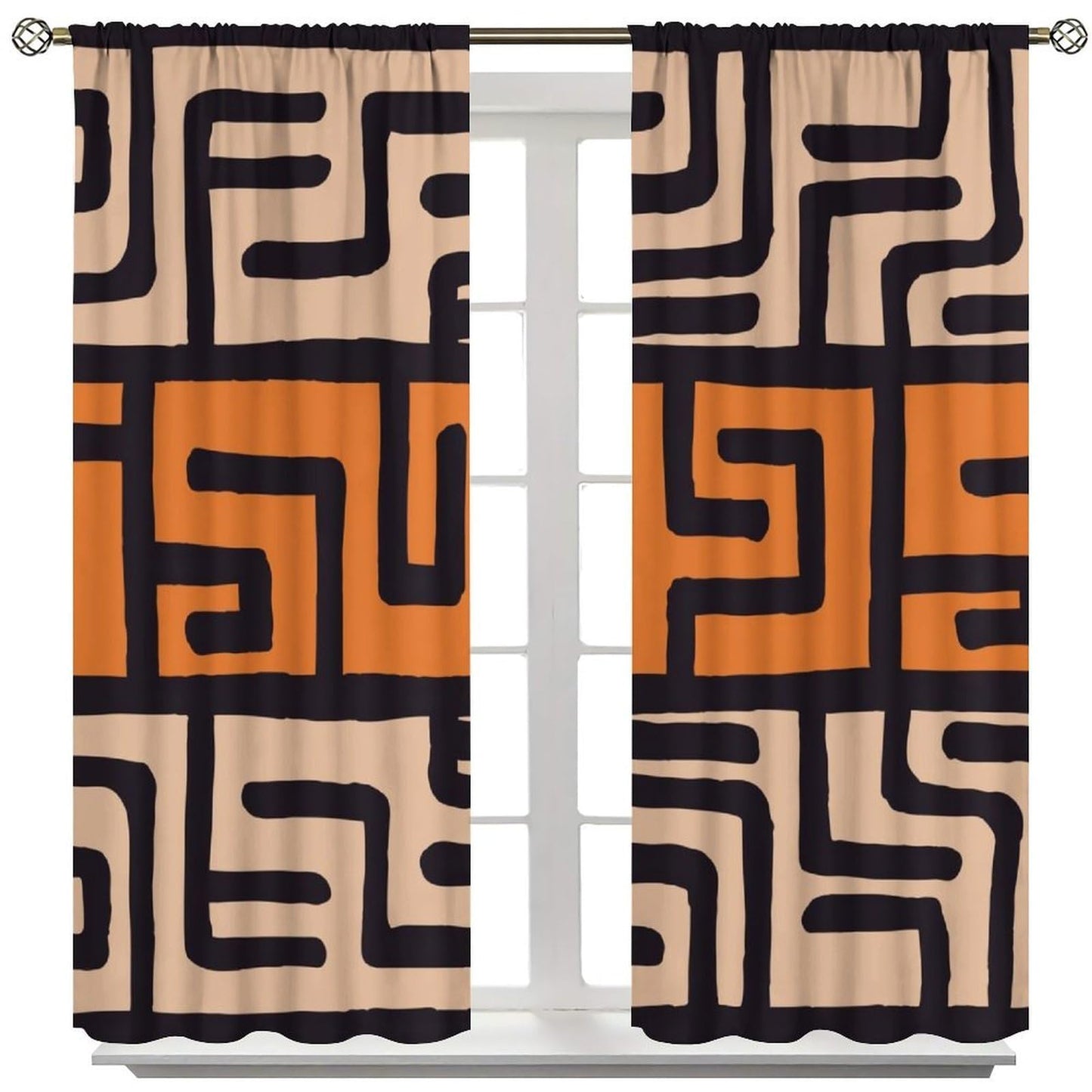 Djaby African Ethnic Blackout Curtains, Rustic Abstract African Traditional Geometric Art Printed Window Drapes for Bedroom Living Room Kitchen 42" W X 45" L(No Blackout)