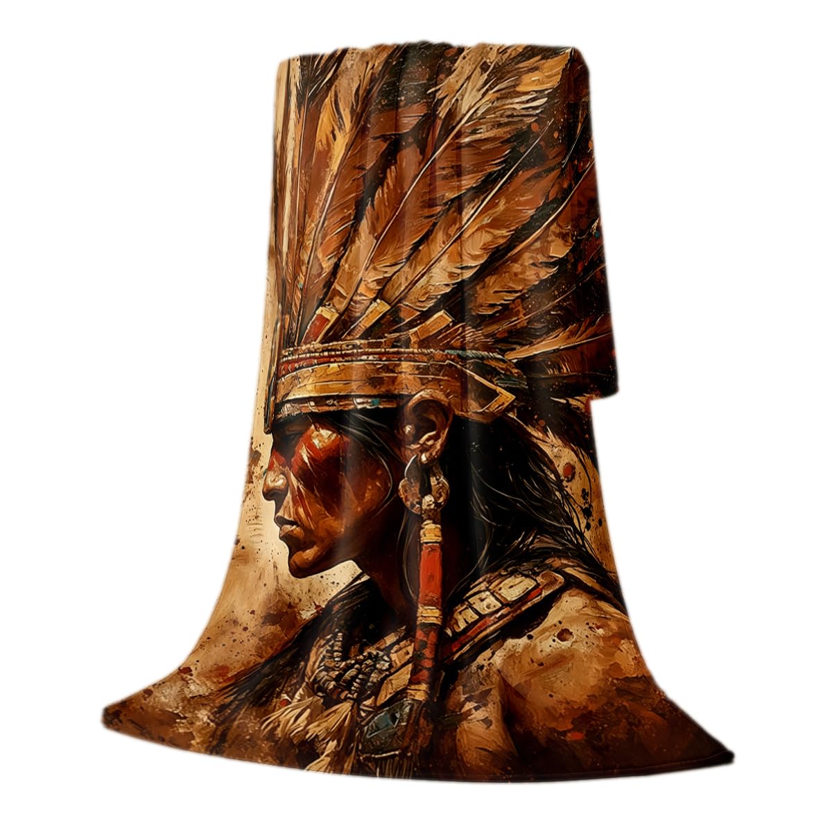 HUNXIAOJ Native American Throw Blanket for Couch Bed Indian Man Decor Throw Tribal Headdress Blanket Native American Gifts for Men Boy Soft Western Tribal Home Decor 49"x59"