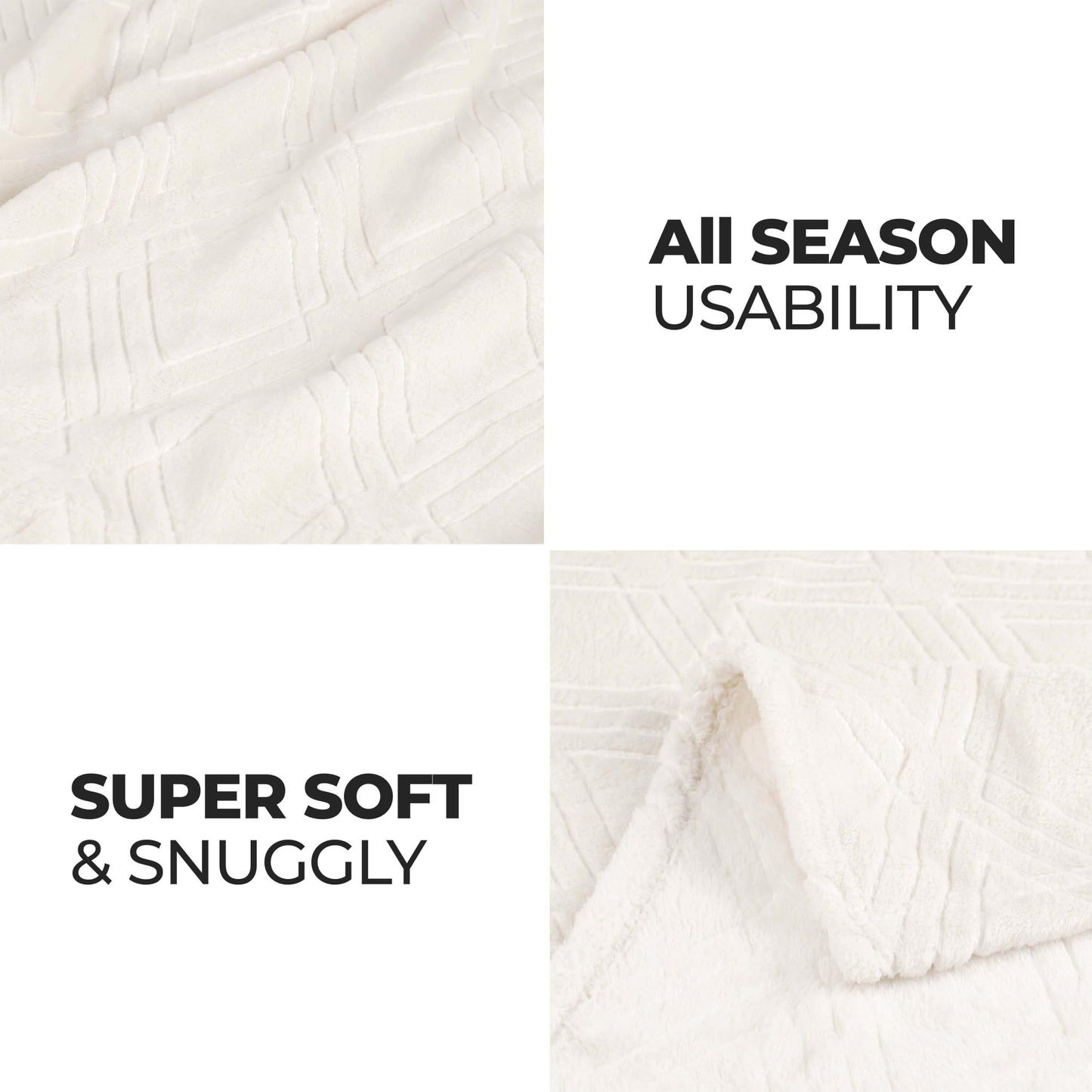 Superior Alaska Collection Quilted Diamond Throw Blanket - Soft Plush Velvety Fleece Blanket for Couch, Bed and Living Room Decor - Cozy, Warm & Lightweight All-Season Cover, King Size, Ivory
