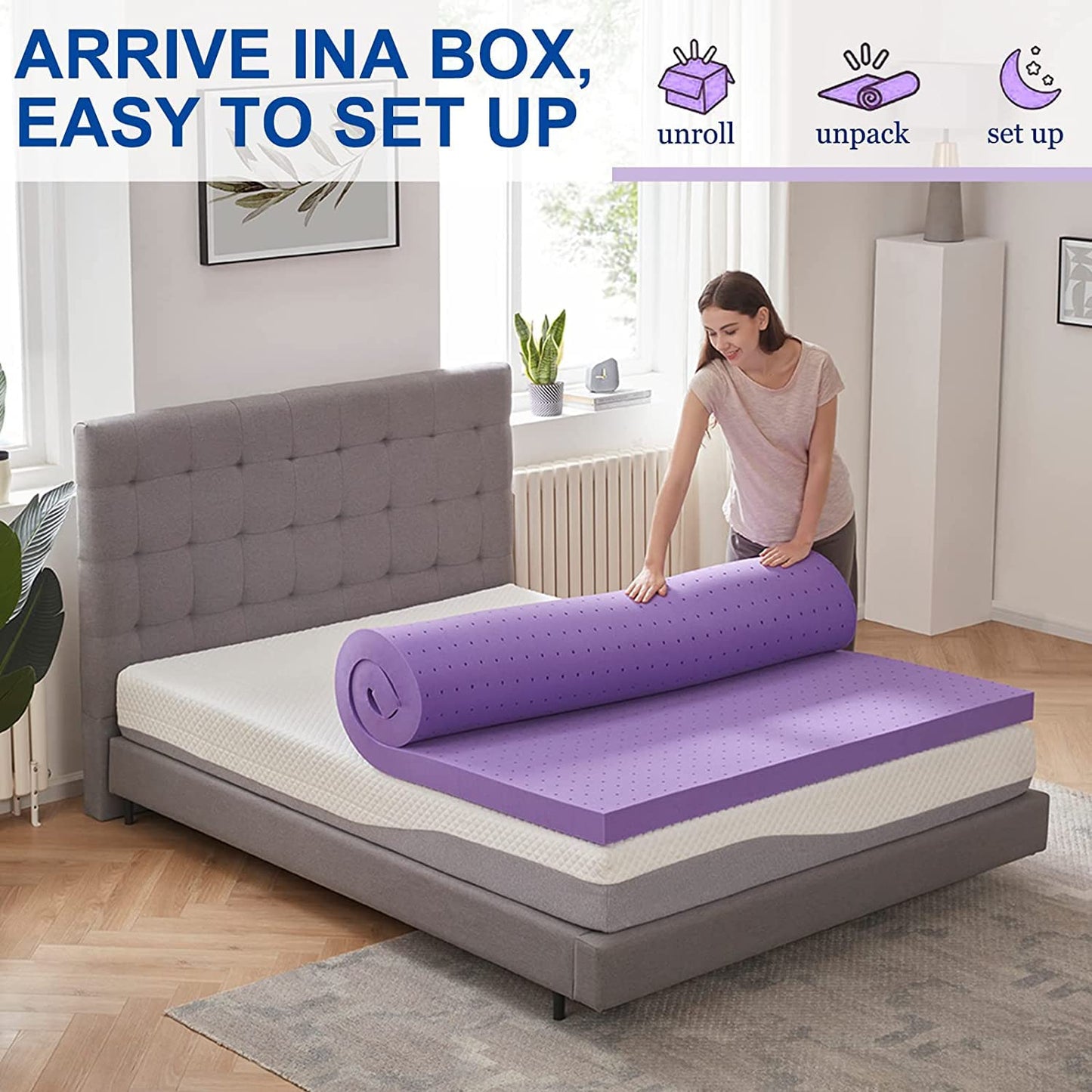 SINWEEK 1.5 Inch Gel Memory Foam Mattress Topper Ventilated Soft Pressure Relieve Mattress Pad, Breathable Bed Topper, CertiPUR-US Certified, Queen Size