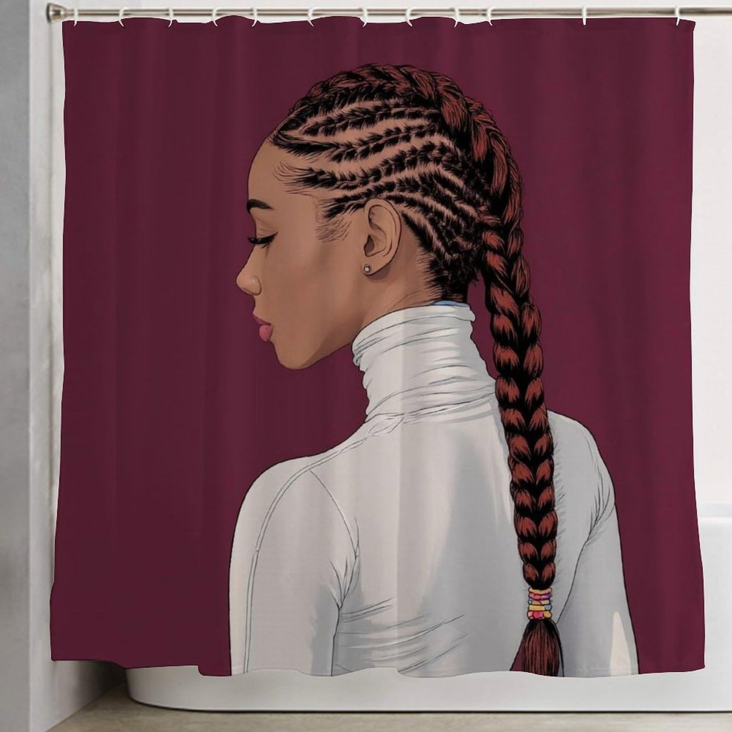 100% BLUE COLLAR Fashion Bathroom Decorative Shower Curtain Set with Curtain Hooks, African American Black Woman Girl Painting 72"x 70"