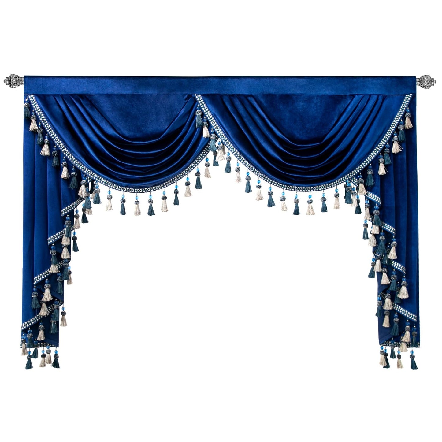 VOGOL Blue Velvet Waterfall Valance, Decorative Swag Curtains for Living Room & Guest Room Windows, 59 Inch Wide Rod Pocket, 1 Panel