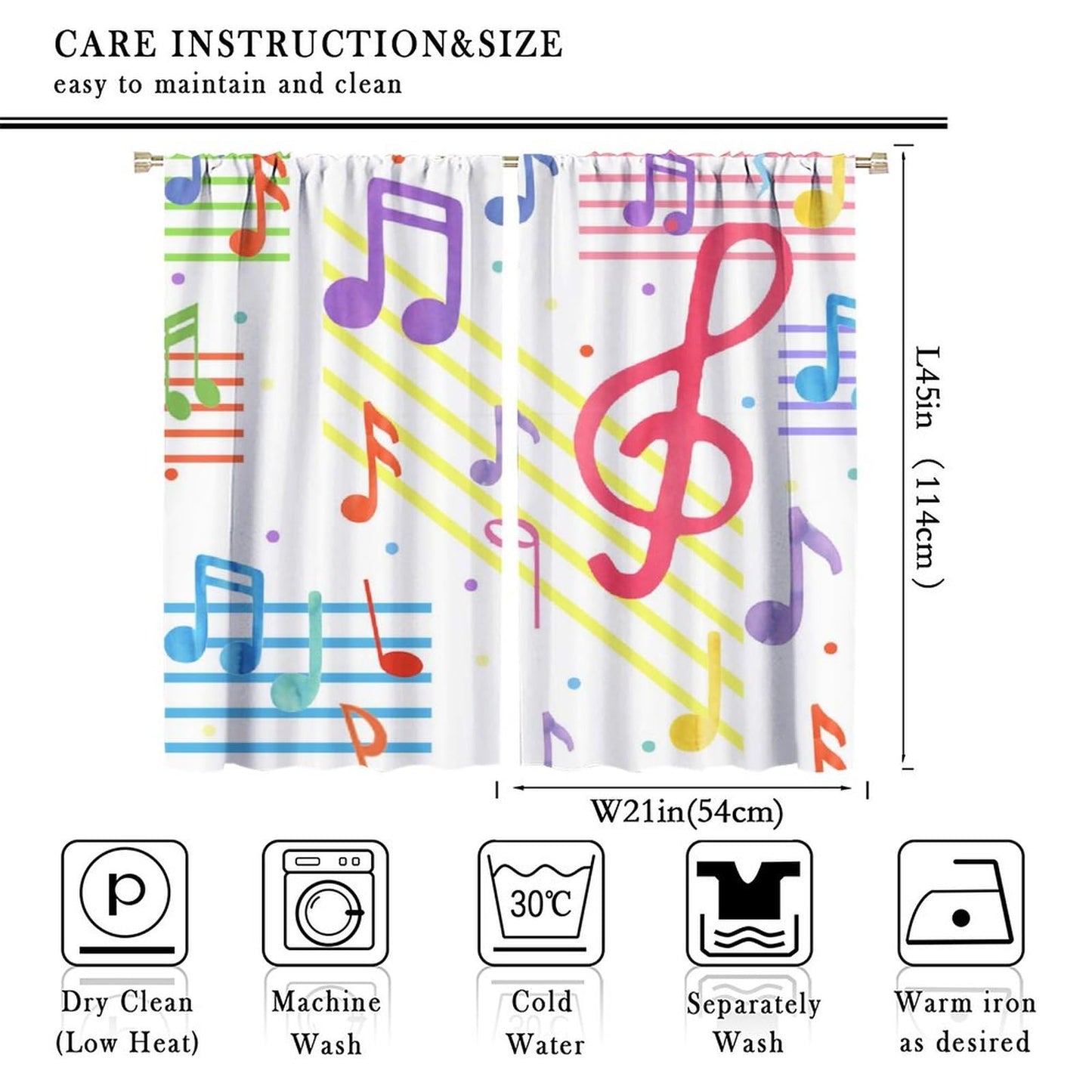 Cool Musical Theme Notes Curtains - Colorful Abstract Modern Music Symbol Print Window Drapes Room Darkening Blackout Curtains Thermal Insulated Rod Pocket Curtains for Bedroom 2 Panels 45"L x 21"W