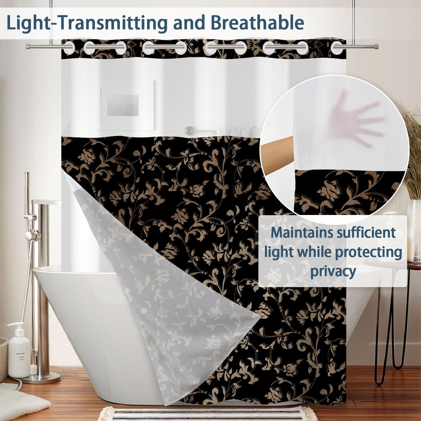 NAEMBCU No Hook Vintage Shower Curtain with Snap in Liner 71x74 Inches