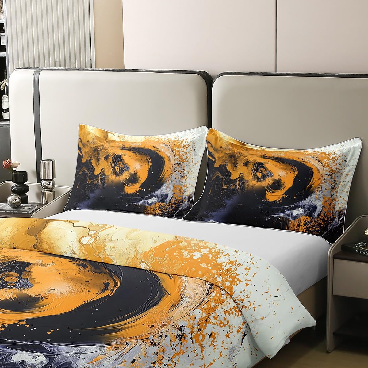 jejeloiu Lemon Yellow Duvet Cover 100% Cotton King Size Kids Abstract Geometric Comforter Cover for Boys Girls Teens Modern Art Bedding Set Breathable Soft Room Decor