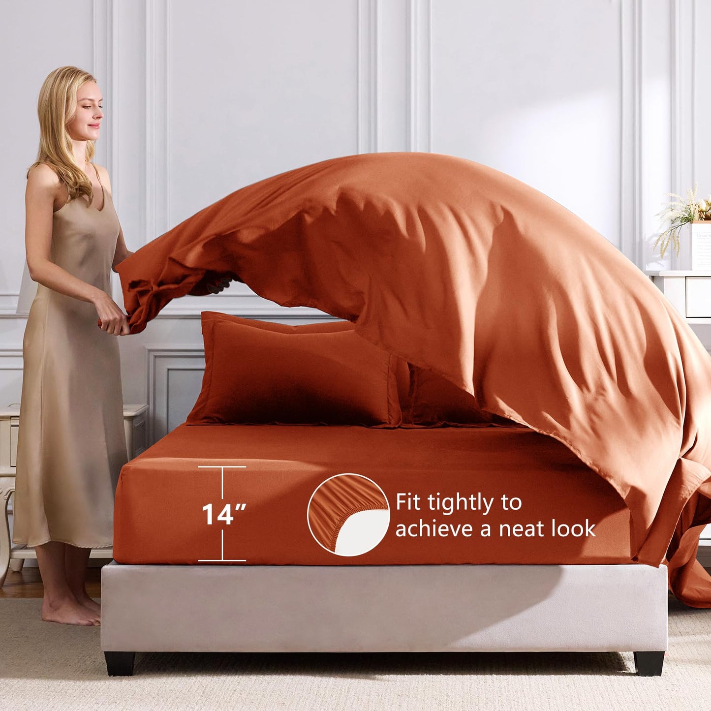 CozyLux Queen Comforter Set Burnt Orange - Bed in a Bag Queen Size 7 Pieces, Luxury Soft Bed Set for All Seasons, Bedding Set with Down Alternative Comforter, Sheets, Pillowcases & Shams, Terracotta