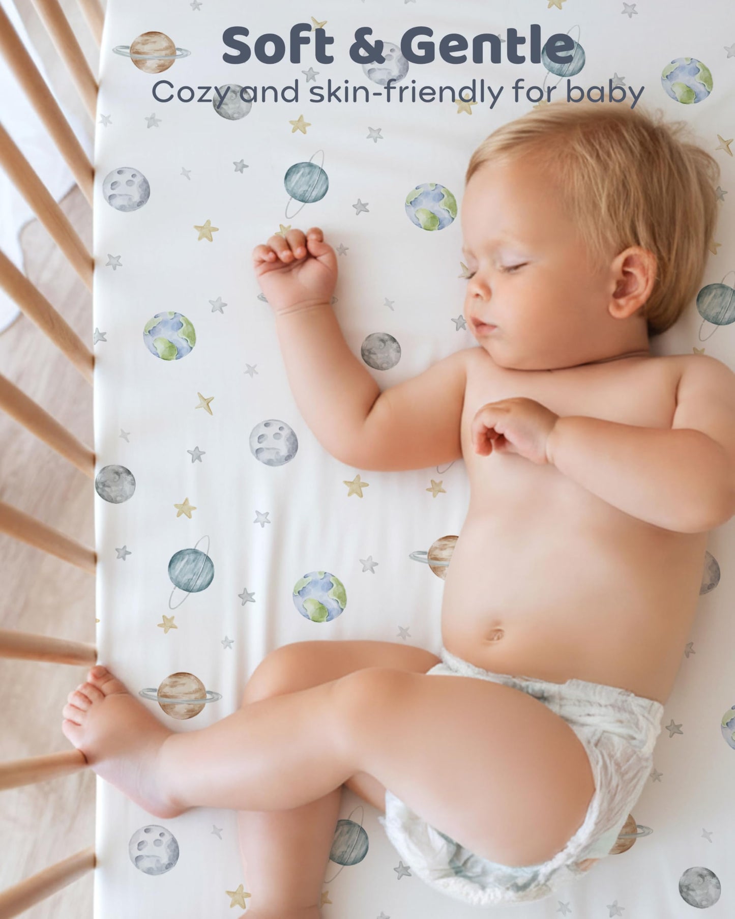 FIEMOL Baby Crib Sheets for Boys and Girls, Toddler Bed Sheets Fitted for 52”x28” Standard Crib and Toddler Mattresses, 4 Pack Soft Stretchy Microfiber Blue Space Astronaut