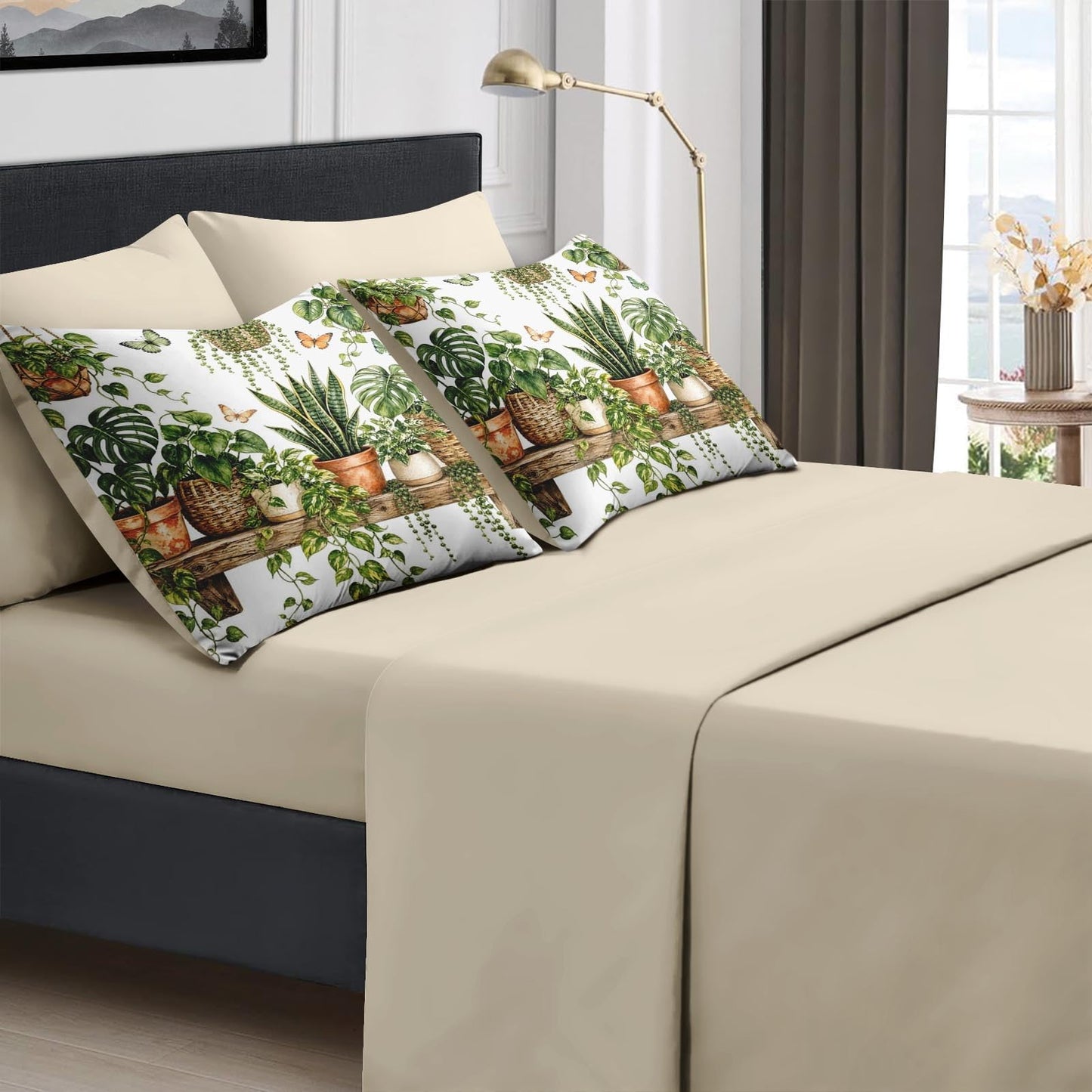 Boewywh Comforter Set Twin Size Plant Botanical Butterfly 7 Pcs, Bedding for Kids and Adults, Bed Sheet Sets with Fitted Sheet 2 Pillowcases & 2 Shams for Bedroom Bed Decor