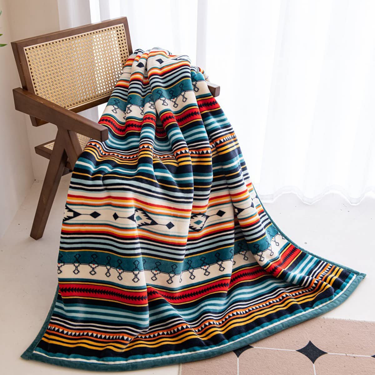 COTTEBED Flannel Sherpa Boho Throw Blankets,All Seasons Lightweight Super Soft Cozy Comfy Fluffy Fuzzy,Fleece Bedding Blanket for Bed Sofa Couch Living Room Camping Travel(Bohemia,50x60)