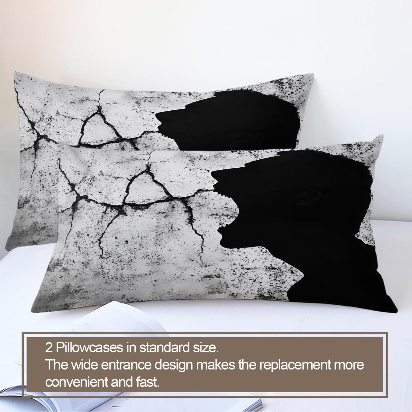 PAISUOQ Abstract Duvet Cover Full, Funny Man Bedding, Black & Gray Comforter Cover with 2 Pillow Cases, 3 Pieces with Zipper & Ties, Bedroom Decor & Gifts