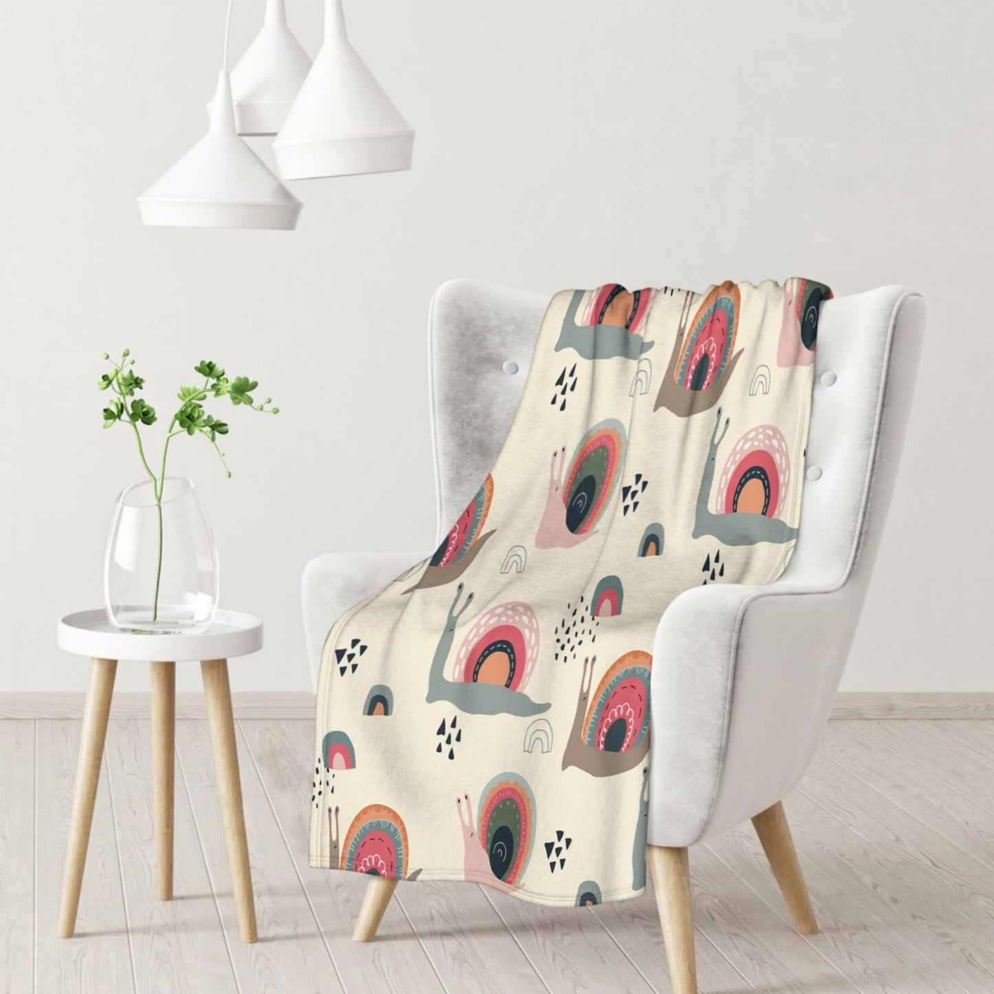 Throw Blanket 50x60 Inch,Cute Funny Rainbow Snails in Abstract Scandinavian Style Cozy Soft Lightweight Fuzzy Flannel Blanket 60x50 Inch Suitable for Couch Bed Sofa Living Room in All Seasons