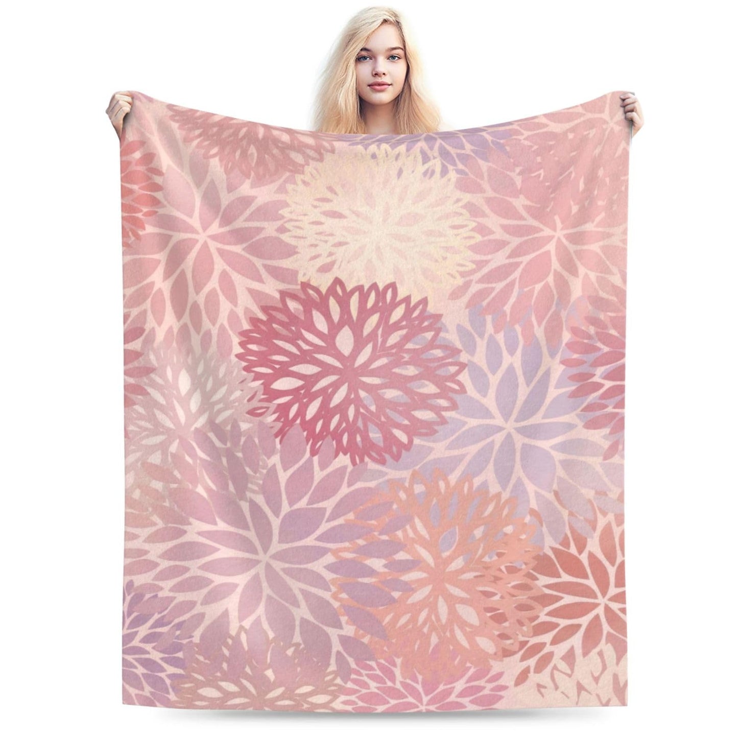Perinsto Pink Chrysanthemum Flowers Throw Blanket Ultra Soft Warm All Season Daisy Floral Decorative Fleece Blankets for Bed Chair Car Sofa Couch Bedroom 50"X40"