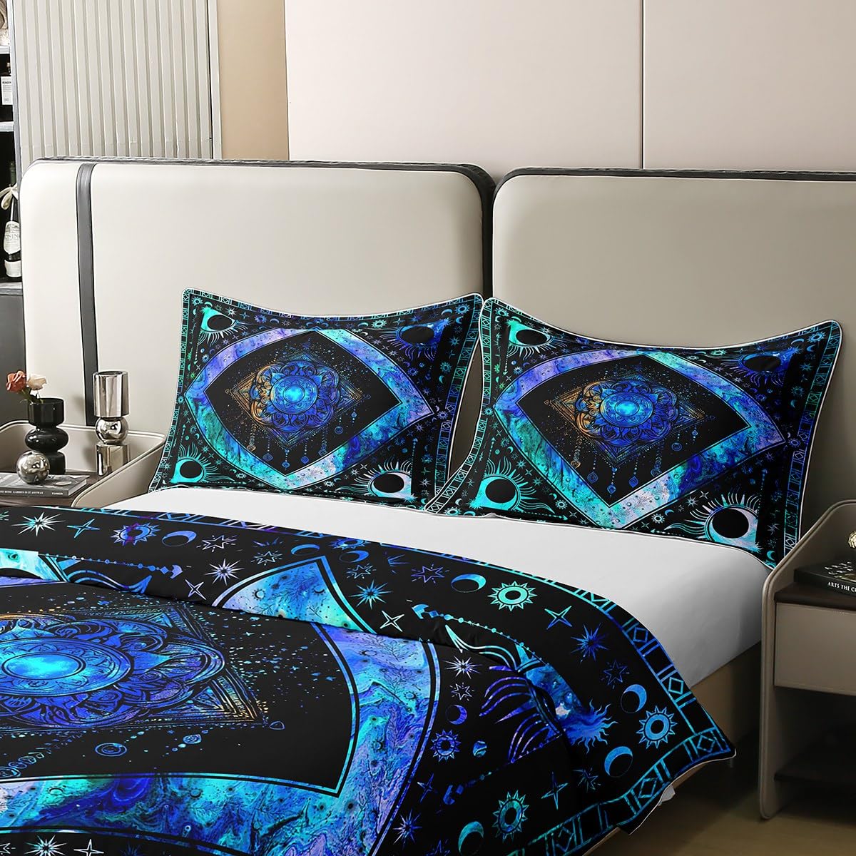 Boho Dream Catcher 100% Cotton Duvet Cover Twin Hippie Sun and Moon Bedding Set Bohemian Exotic Comforter Cover Psychedelic Cosmos Nebula Bed Sets Trippy Ethnic Tribe Bedding with Zipper 2Pcs