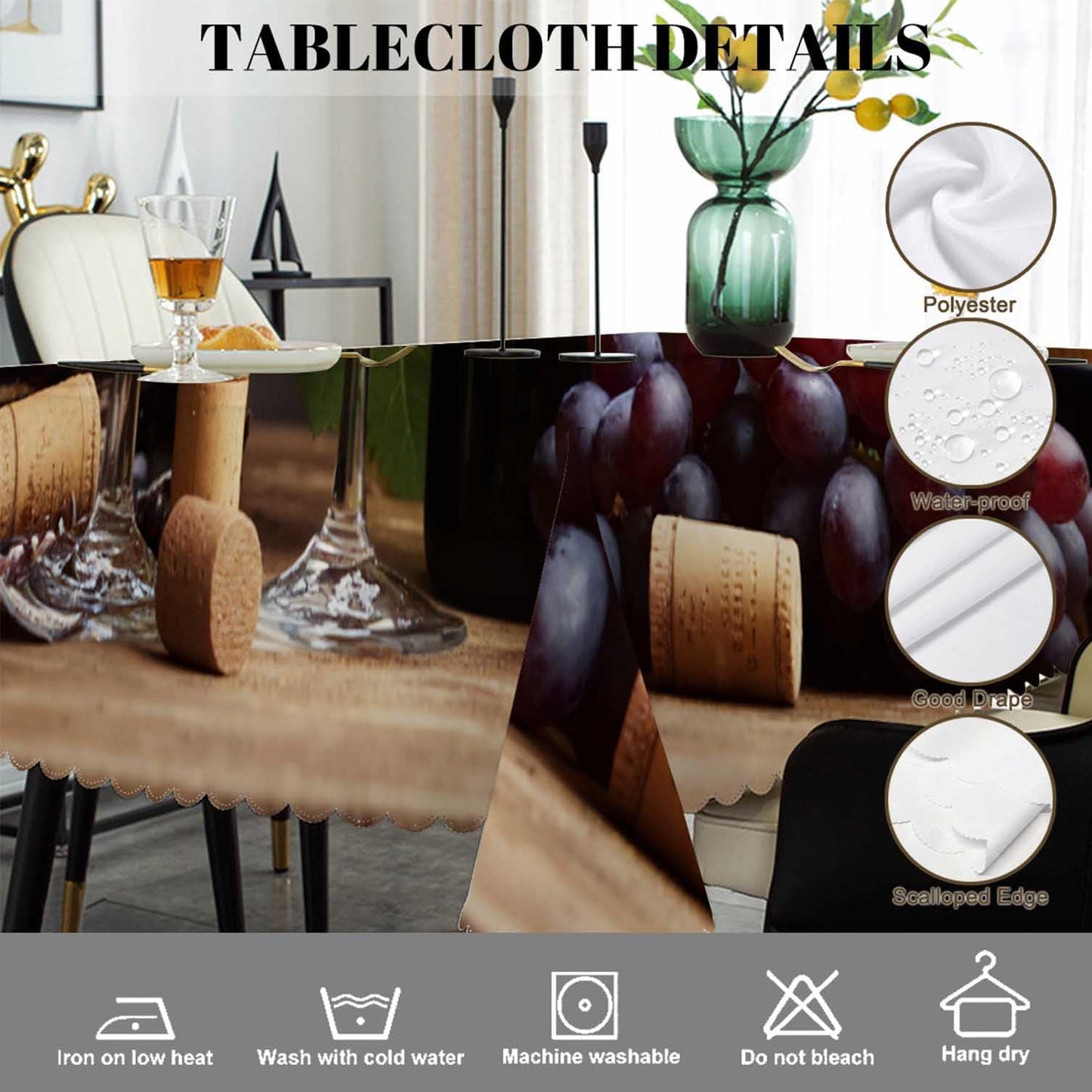 Swono 52x70 Inch Wine Tablecloth Red and White Wine Glass Grapes Wooden Farmhouse Dining Table Cloth Anti-Stain Talking Table Cover for Kitchen Dinning Room Coffee Store