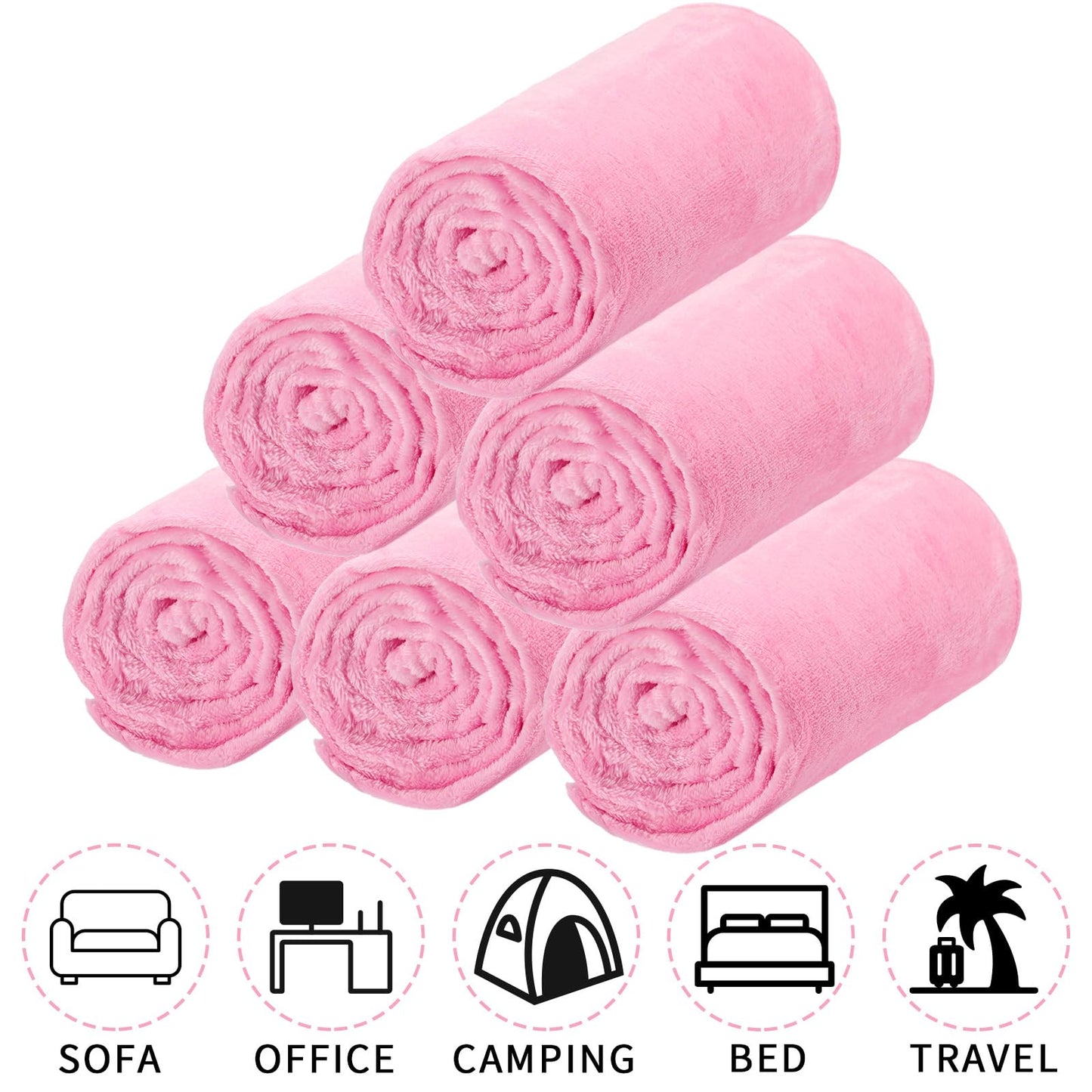 SmoothNovelty 6 Pcs Fleece Throw Blanket Bulk for Kids Girl Soft Plush Flannel Throw Sleepover Slumber Movie Night Galentine's Graduation Party Office(Pink,40 x 60 Inch)