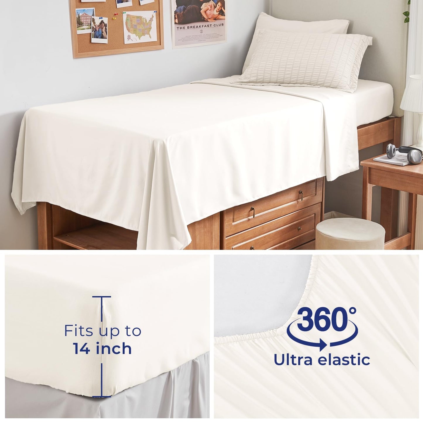 HYMOKEGE Ivory Twin Comforter Set Seersucker 5 Pieces, All Season Luxury Bed in a Bag for Bedroom, Bedding Set with Comforters, Sheets, Pillowcase & Shams