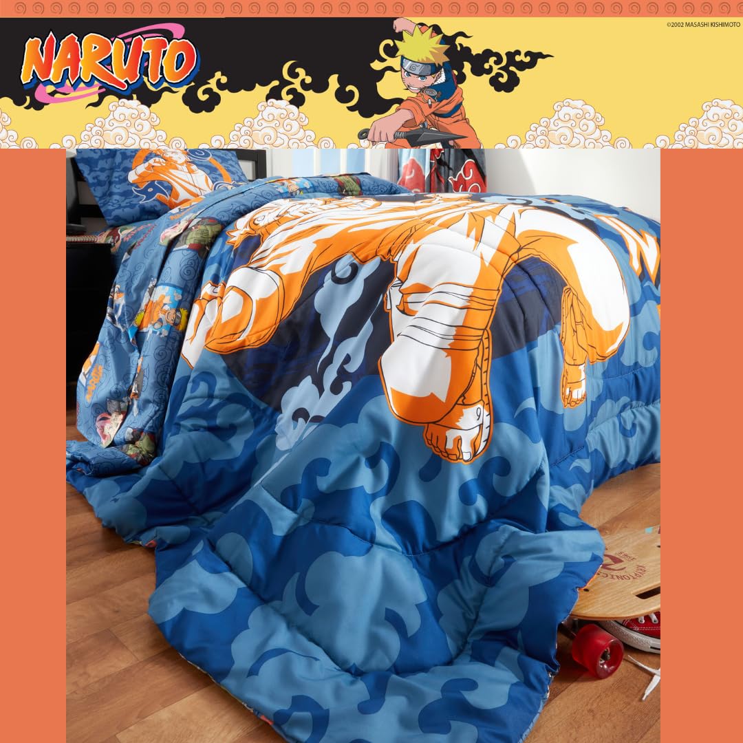 Naruto Anime Kids Bedding Super Soft Cozy 2 Piece Microfiber Reversible Comforter & Pillowcase Set, Twin/Full (Officially Licensed Product) By Franco