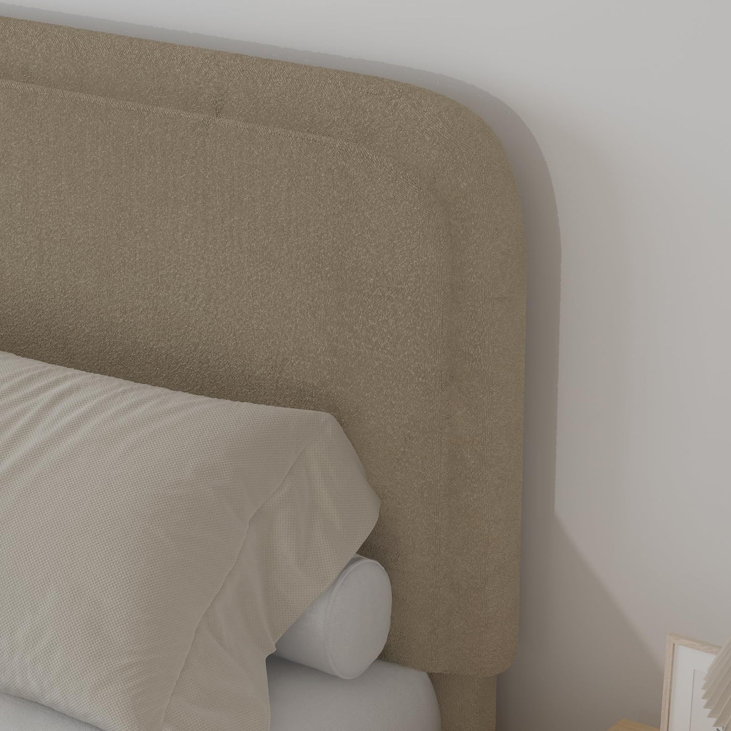 BarnFurin Twin Bed Frames with Headboard,Cloud Boucle Upholstered Platform Bed, Soft Rounded Corners, No Box Spring Needed, Non-Slip and Noise-Free, Easy Assembly, Beige