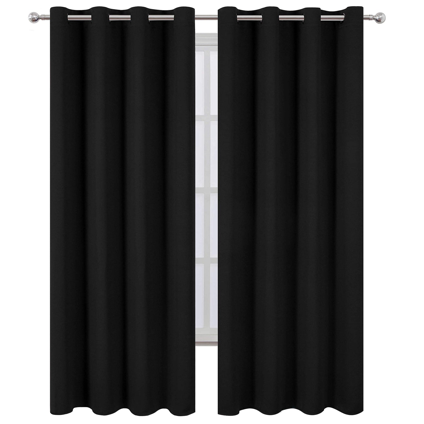 LEMOMO Blackout Curtains 52 x 84 inches Long Black Curtains Set of 2 Panels Thermal Insulated Room Darkening Curtains for Bedroom