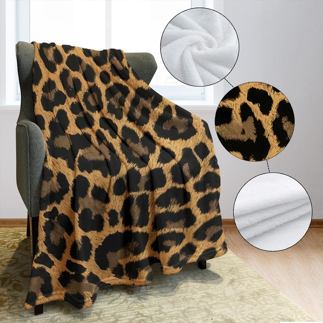 Rstick 60"x80" Classic Leopard Print Blanket - Soft Fleece Throw, Wild Style for Home Decor