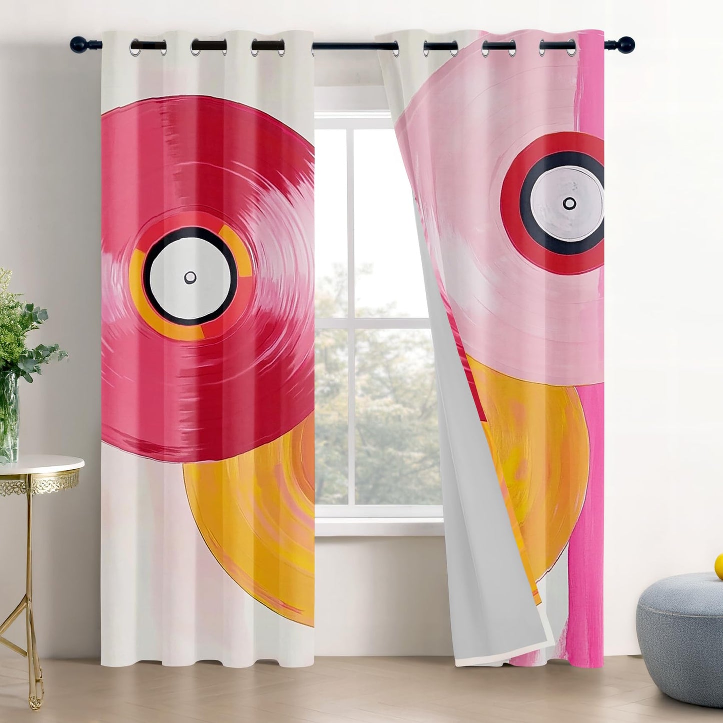 Vinyl Record Curtains Blackout, Retro Music Records Music Theme Patterned Curtains 54 Inch Length 2 Panels Set, Room Darkening Thermal Insulated Grommet Drapes for Bedroom Living Room