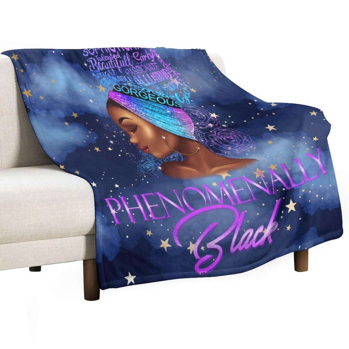 African American Woman Bedding Fleece Throw Blanket, Starry Sky Inspirational Cute Beautiful Black Grils All Season Flannel Soft Warm Microplush Lightweight Thermal for Sofa Bed Bedroom 40"x50"