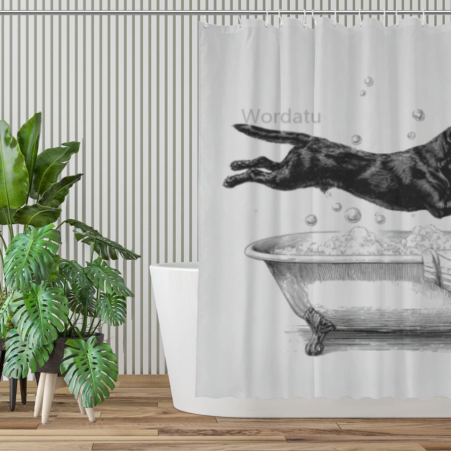 Wordatu Black Labrador Dog Shower Curtain Bathroom Set 72x72 Inches Cartoon Cute Kids Sketch Animal Pet Dogs Lover Bath Accessories Dog Art Home Decor Fabric 12Hooks