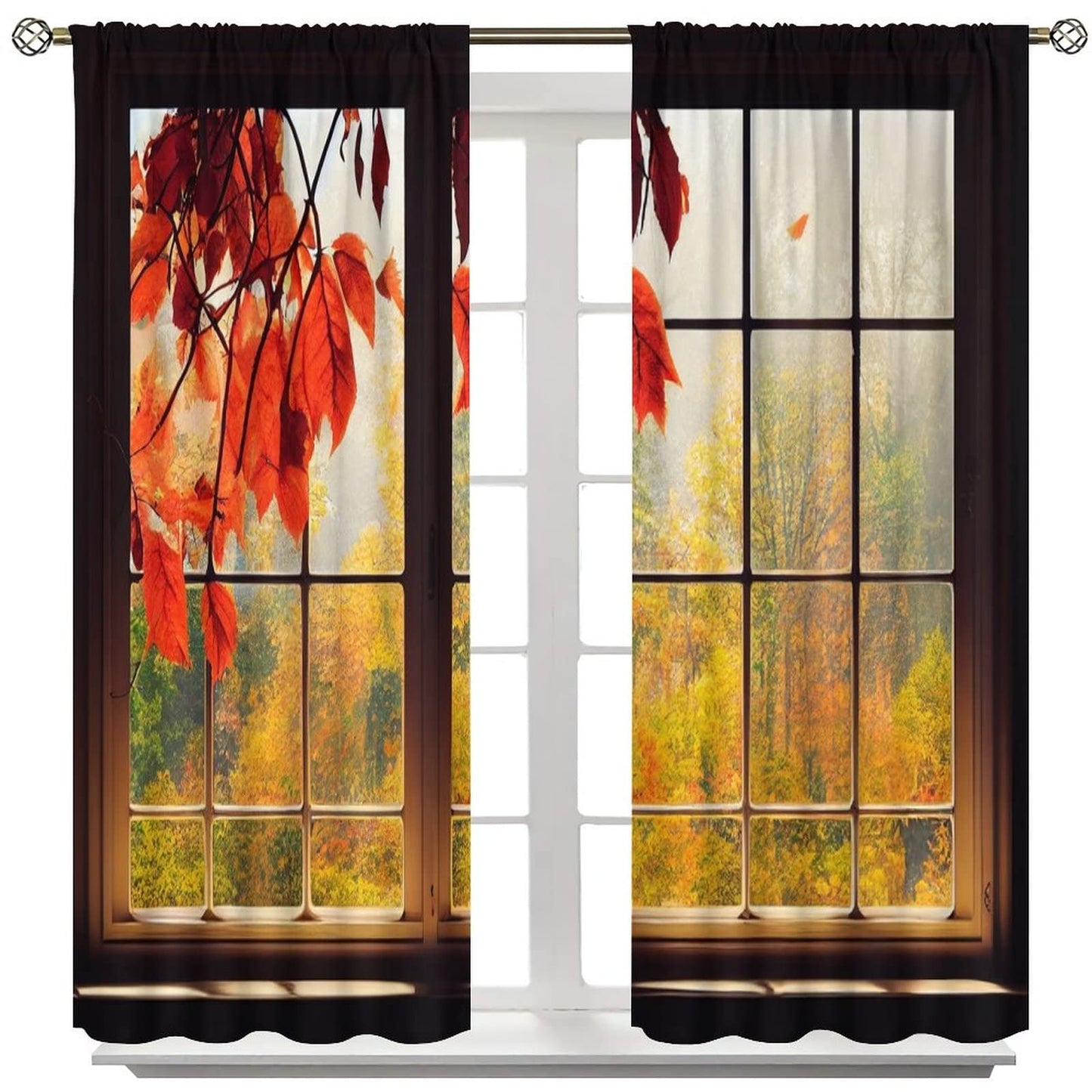 Autumn Scenery Curtains Beautiful Natural Scenery Maple Leaves Bedroom Living Room Decor Rod Pocket Blackout Window Drapes 2 Panels Set 42x45in