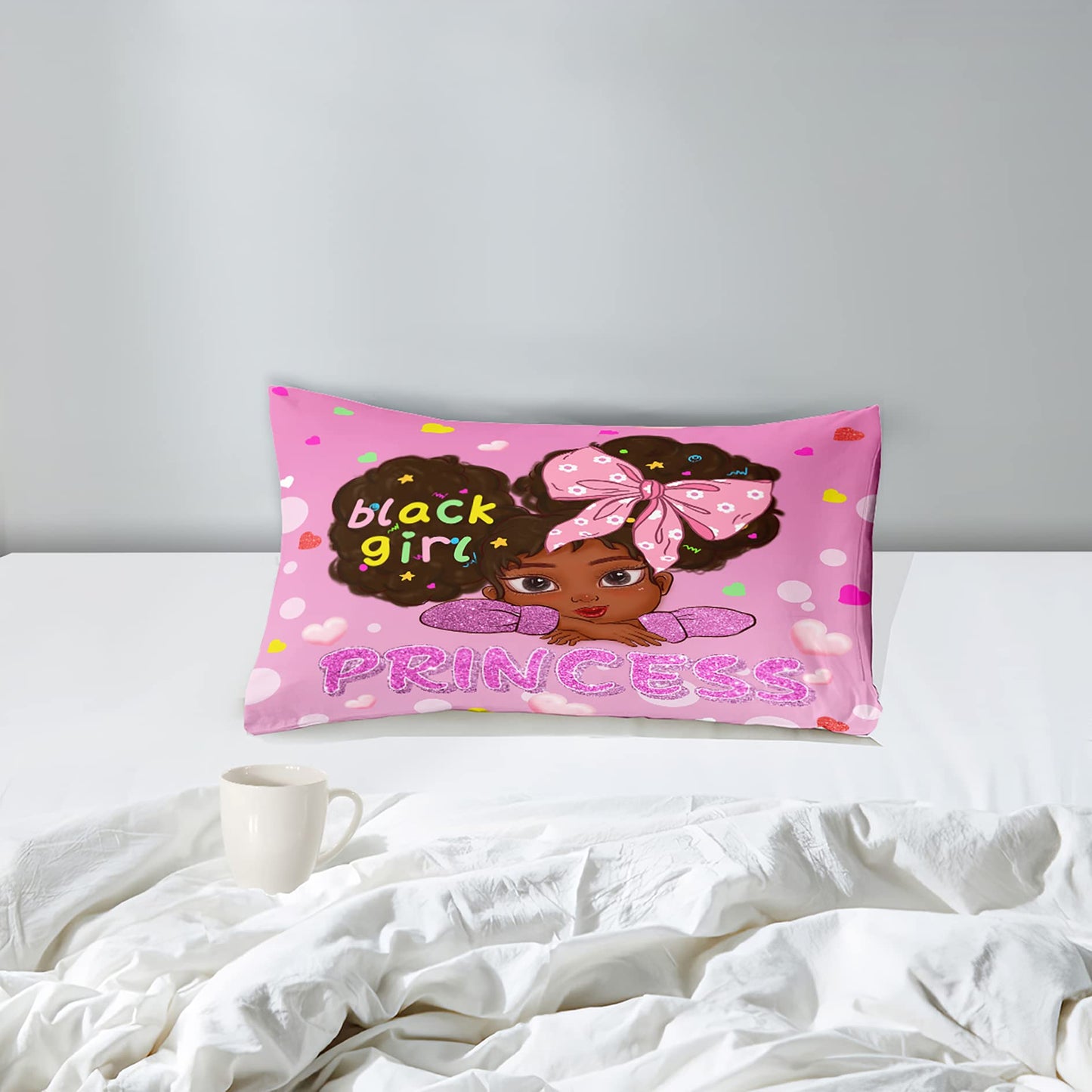 Jiospet Black Girls Comforter Twin - Black Girl Comforter Set for Kids Bedroom Pink Princess Room Decor Kids Bedding Sets for Girls, 1 Comforter +1 Pillowcase
