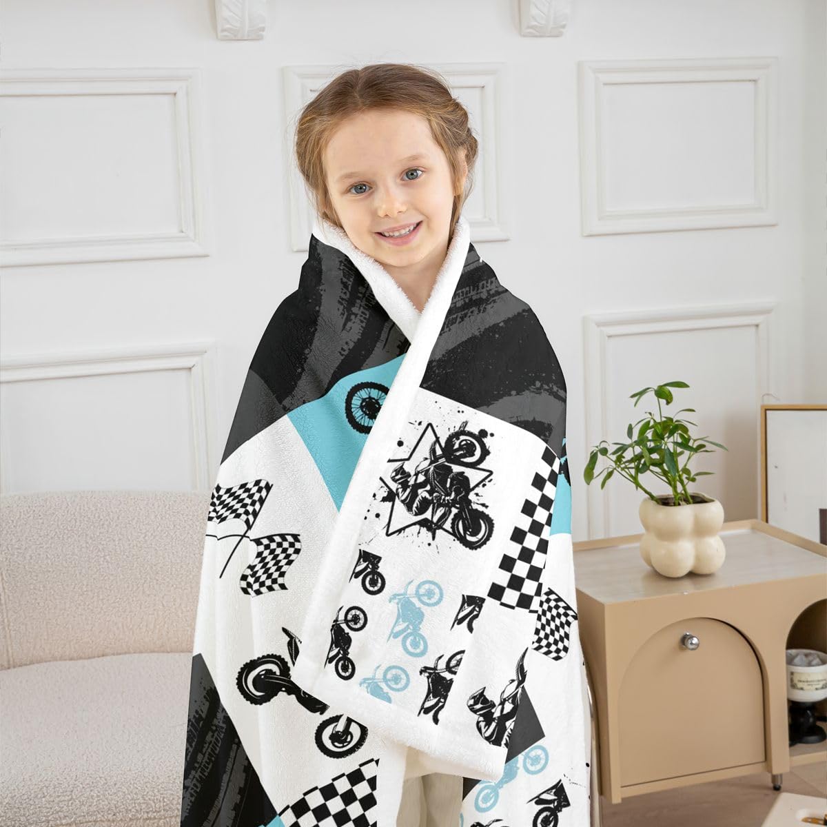 Feelyou Dirt Bike Plush Blanket - Extreme Sports Fleece Throw for Kids Boys Girls Racing Motocross Rider - Sherpa Motorcycle Fuzzy Blanket for Sofa Bed Couch, 40x50 Inches