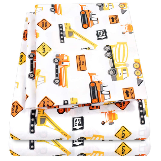 1500 Supreme Kids Bed Sheet Collection - Fun Colorful and Comfortable Boys and Girls Toddler Sheet Sets - Deep Pocket Wrinkle Free Soft and Cozy Bedding - Twin XL, Construction