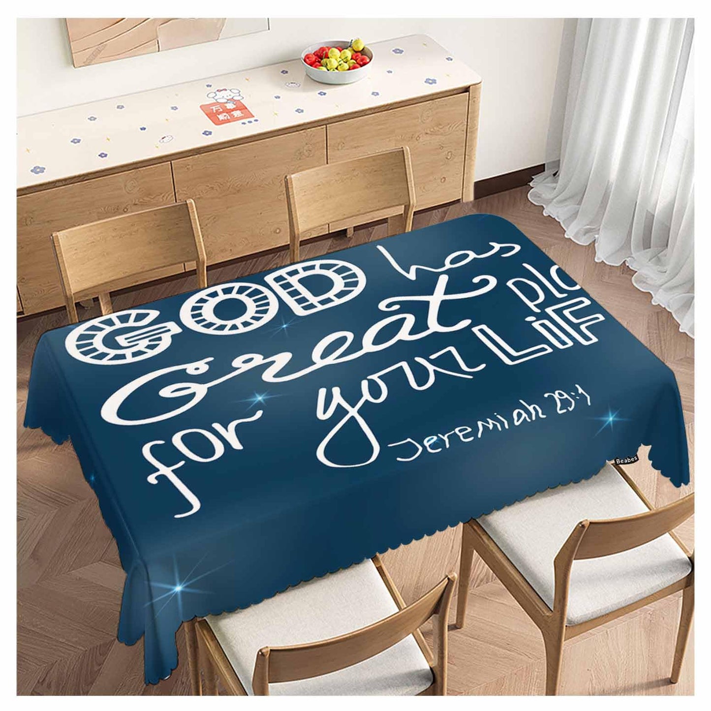 Beabes Holy Bible Tablecloth for Rectangle Tables Christian Quote Galaxy Picnic Table Cover Dinner Kitchen Table Cloth Camping Tablecloths 52"X70" God Has A Great Plan for Your Life