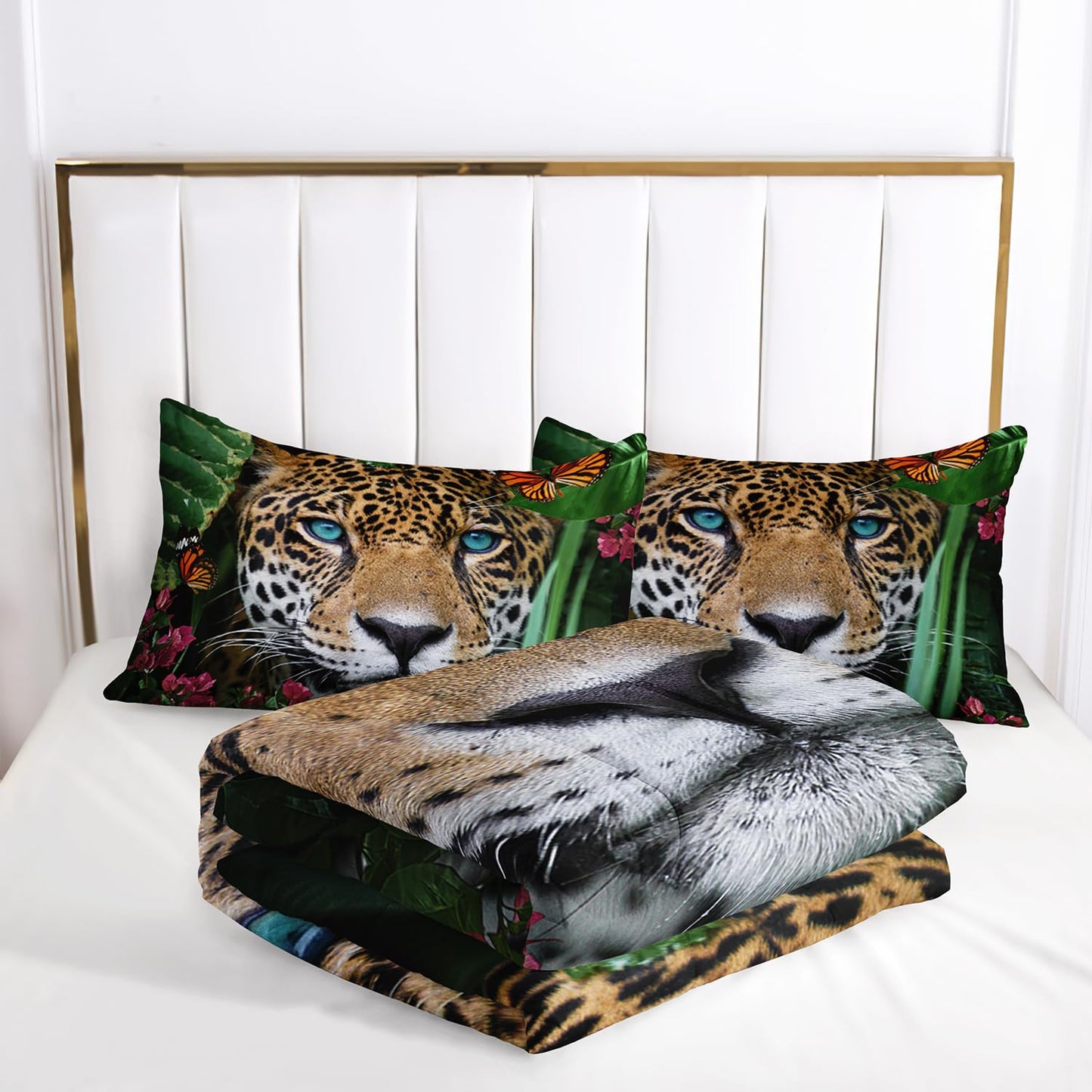 Nttopship Cheetah Print Comforter Set Leopard Comforter Set Twin Size，Wild Animal Print Comforter for Kids Teens and Adults Soft Microfiber All Season(1 Comforter & 2 Pillowcases)