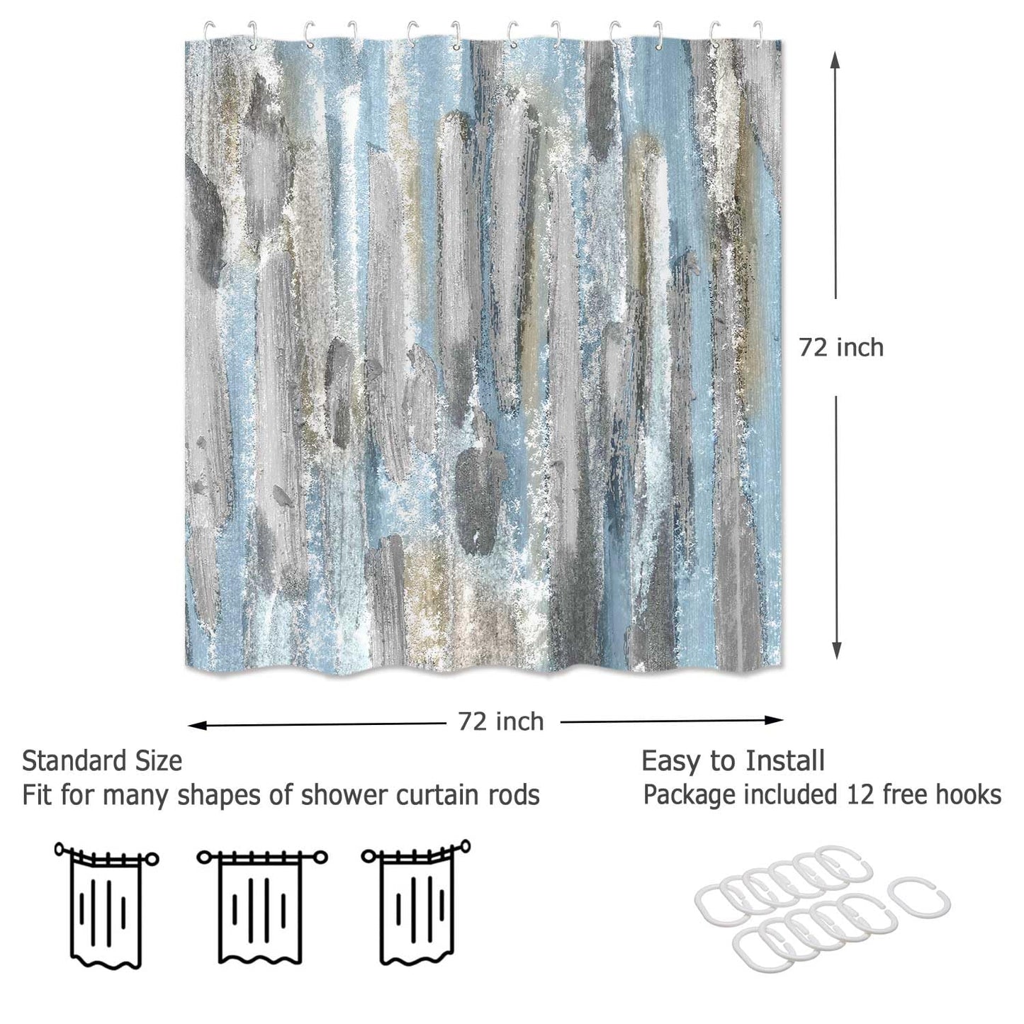 Emwnodti Abstract Shower Curtain, Blue Grey Brown Watercolor Oil Painting Modern Aesthetic Home Bath Curtain, Durable Waterproof Shower Curtain Set with Hooks, 72 x 72 inch
