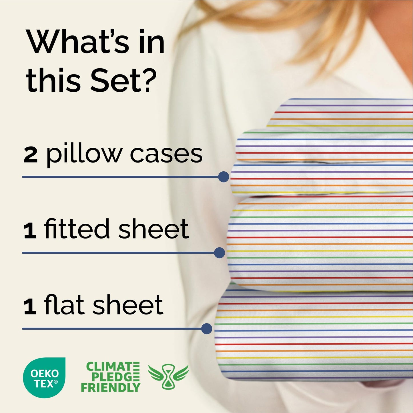 Rainbow Striped Sheet Set - Colorful Striped Bed Set - 1 Flat & 1 Fitted Sheet & 2 Pillowcases w/ Deep Pockets - Wrinkle & Fade Resistant - Soft, Breathable and Cooling - Rainbow Bedding - Queen Size