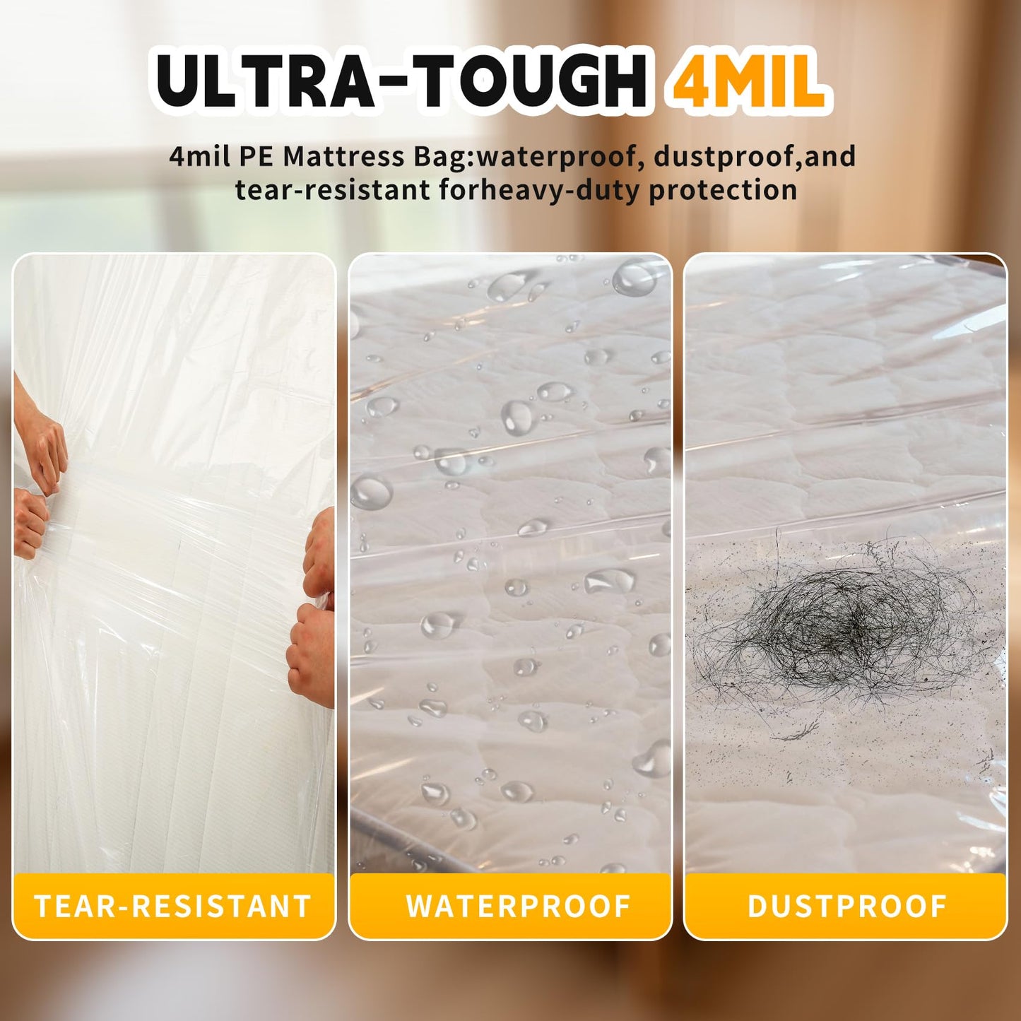 TopSoon 2PK Clear Plastic Mattress Bag - Moving & Storage Cover for Mattress or Box Spring - Heavy-Duty Disposal Supplies (4mil, Queen)