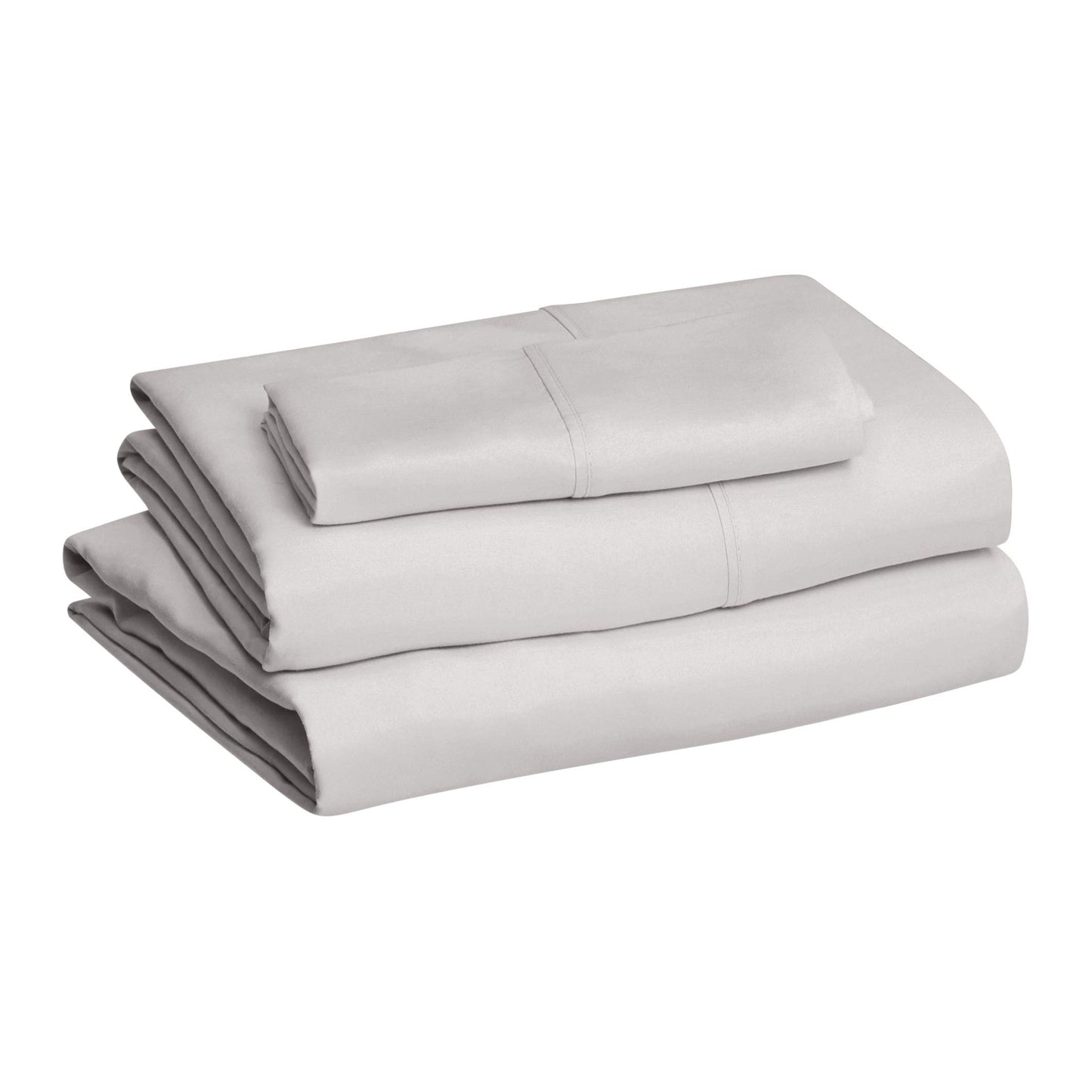 Amazon Basics Lightweight Super Soft Easy Care Wrinkle-Free Breathable Brushed Microfiber 3 Piece Bed Sheet Set with 14-Inch Deep Pockets, Twin, Light Gray, Solid