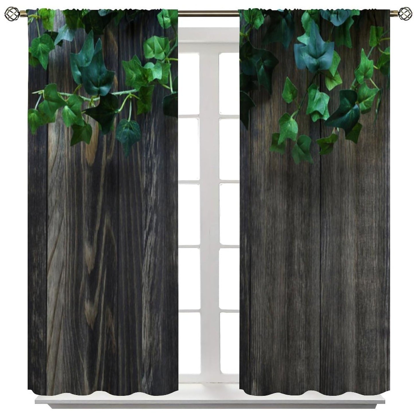 Rustic Barn Door Curtain, Nature Wooden Door Leaves Spring Farmhouse Pattern Print Decor Rod Pocket Window Treatments, for Living Room Bedroom Kitchen 42" W X 45" L