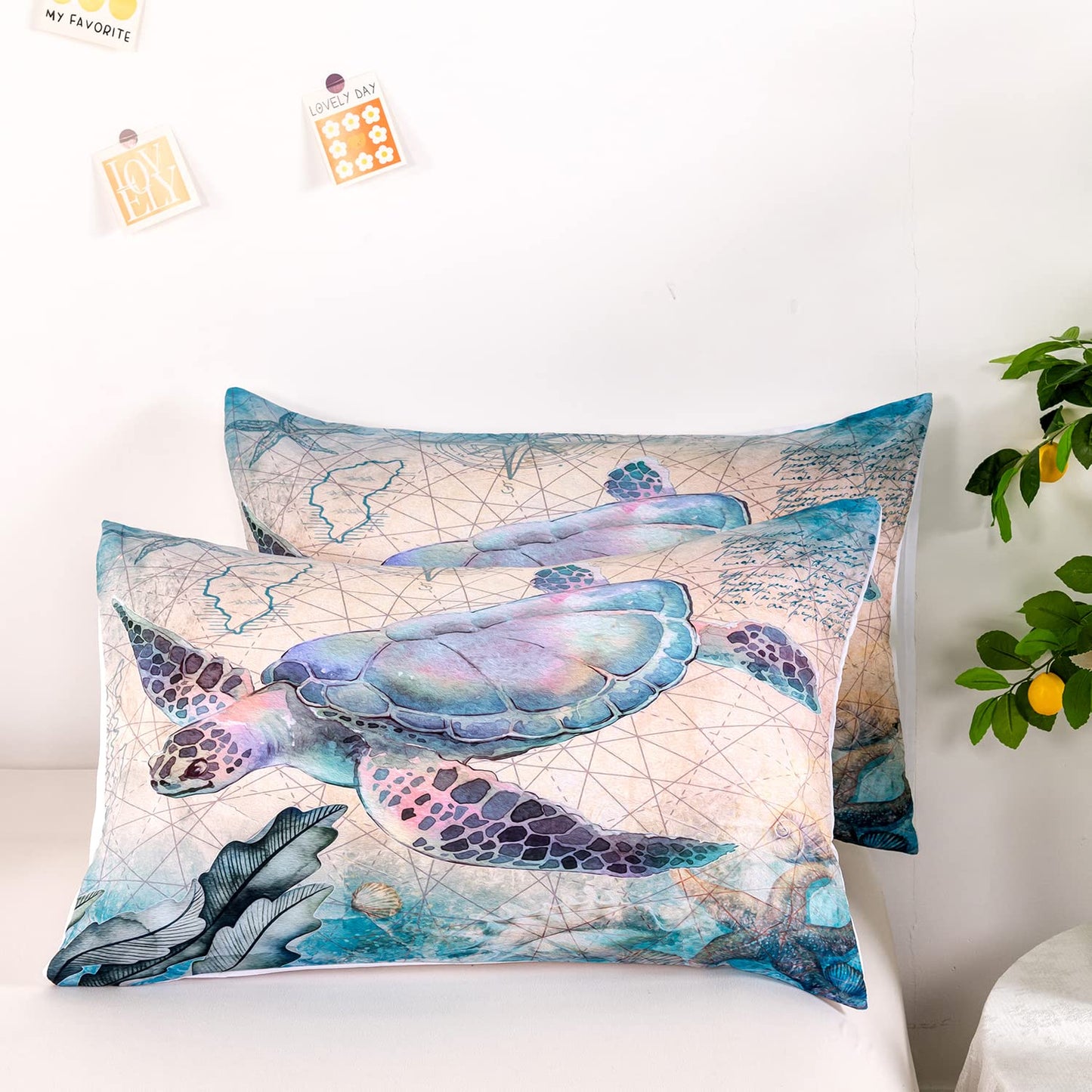 CVHOUSE Sea Turtle Duvet Cover Queen Size,Ocean Bedding Set for Kids Teens,Beach Comforter Cover,1 2 Pillowcases 3 Piece Queen 89'x89'