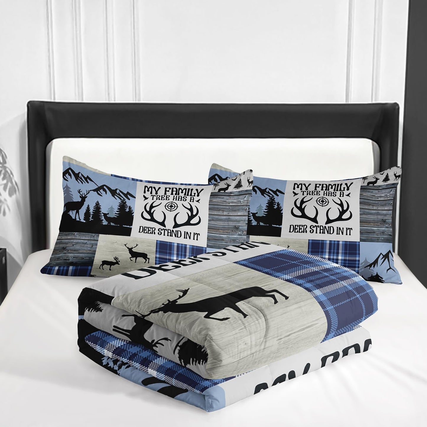Nttopship Deer Moose Print Comforter Set Twin,Deer Hunting Theme Bedding Set for Boys Teens Girls,Hunting Theme Bedding Set Wildlife Hunting Theme Room Decor Comforter Set and 2 Pillowcases