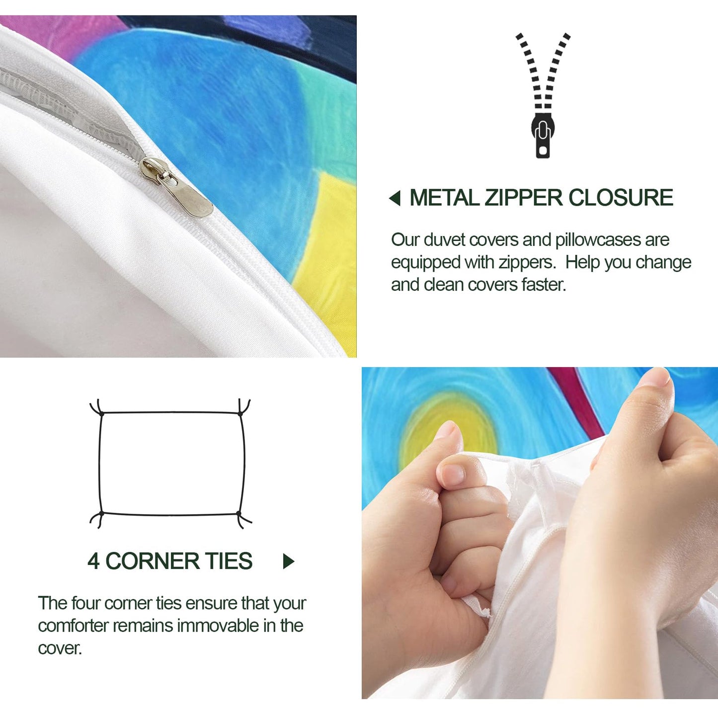 ZAMODE Cat Duvet Cover Queen Size, Abstract Kitten Comforter Cover 90" x 90" & 2 Pillowcases, Cartoon Colorful Cat Bedding Set with Zipper Ties