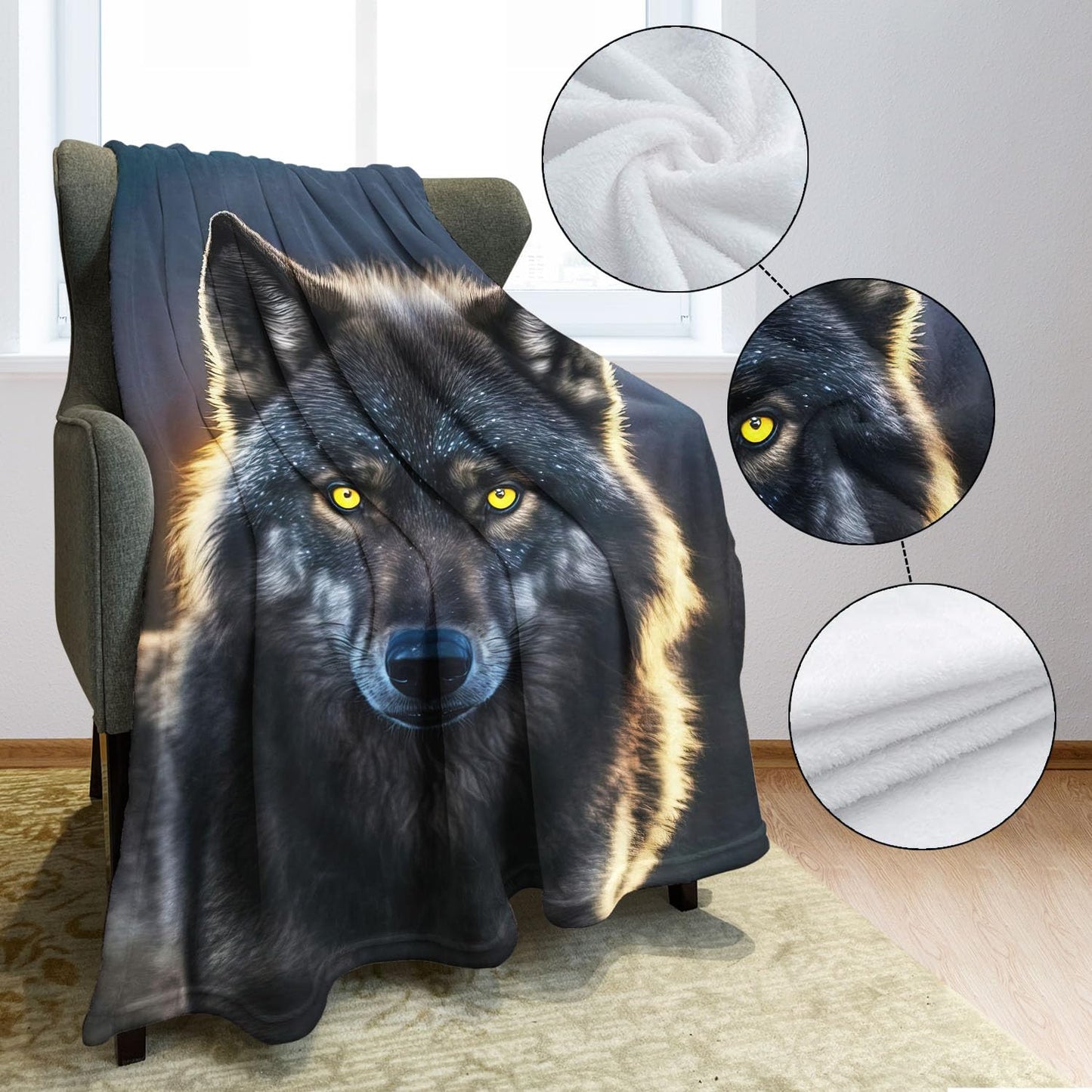 Rstick Grey Wolf Blanket Animal Art Fleece Blanket Soft Fuzzy Plush Throw Blankets for Couch Bed 60"x80"