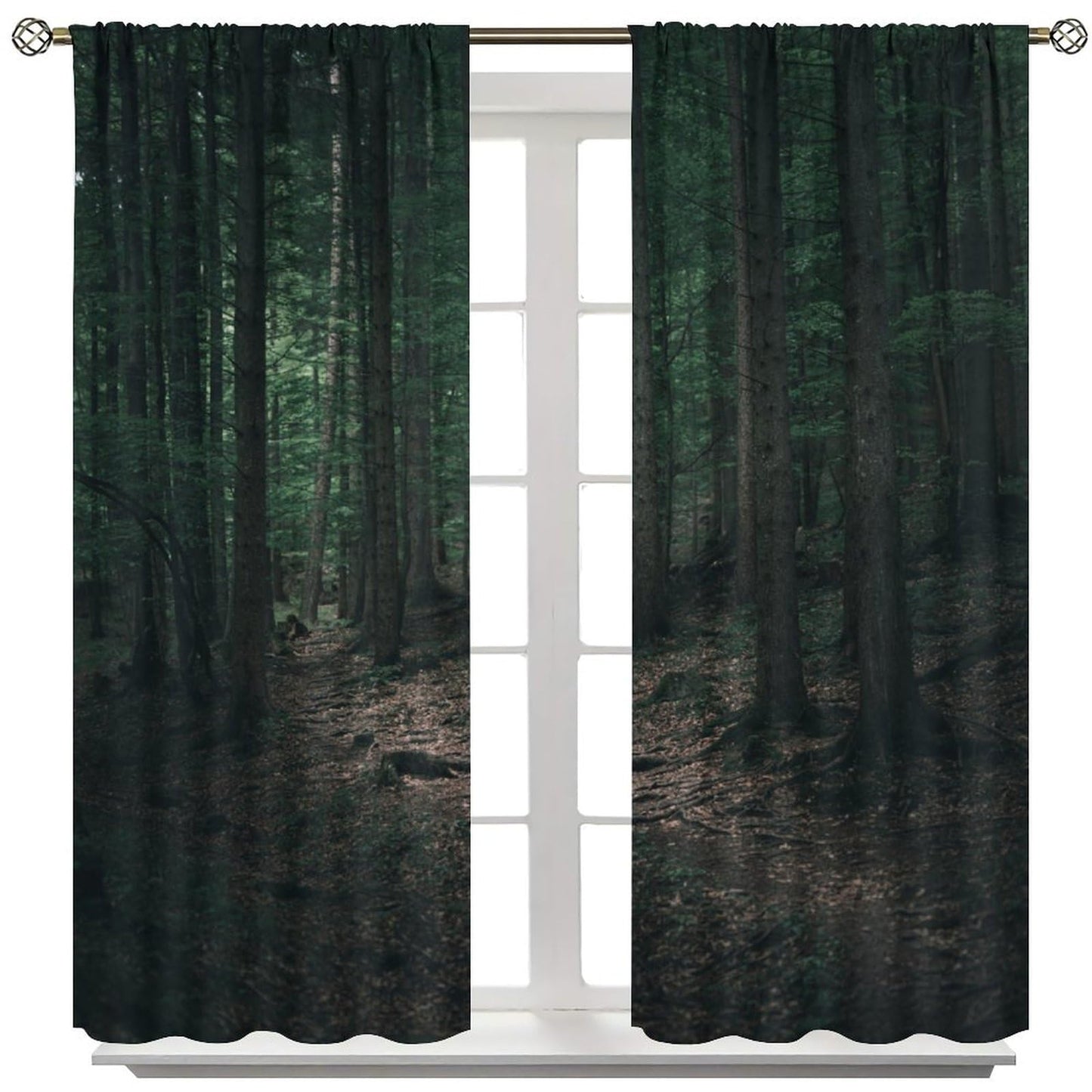 Nature Woodland Curtains,Magical Forest Misty Nature Landscape Window Treatments for Bedroom Living Room Dreamland Scenery Décor Drapes 2 Panels Set,Total Size 42 x 45 Inch