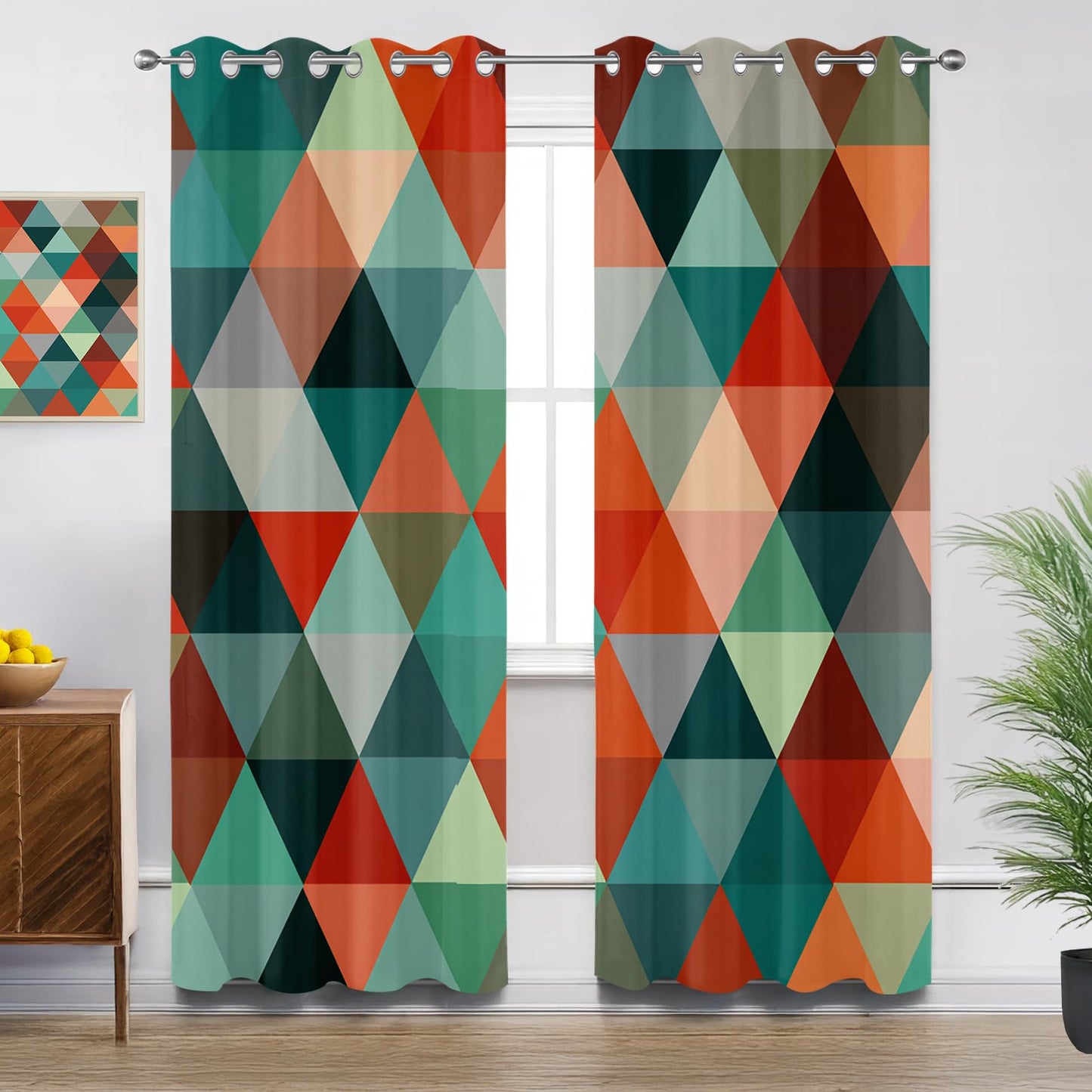 Solvivae Mid Century Blackout Curtains for Bedroom Living Room, Colorful Retro Geometric Patterned Window Treatments, Room Darkening Thermal Insulated Grommet Drapes, 45 Inch Curtains 2 Panel Set