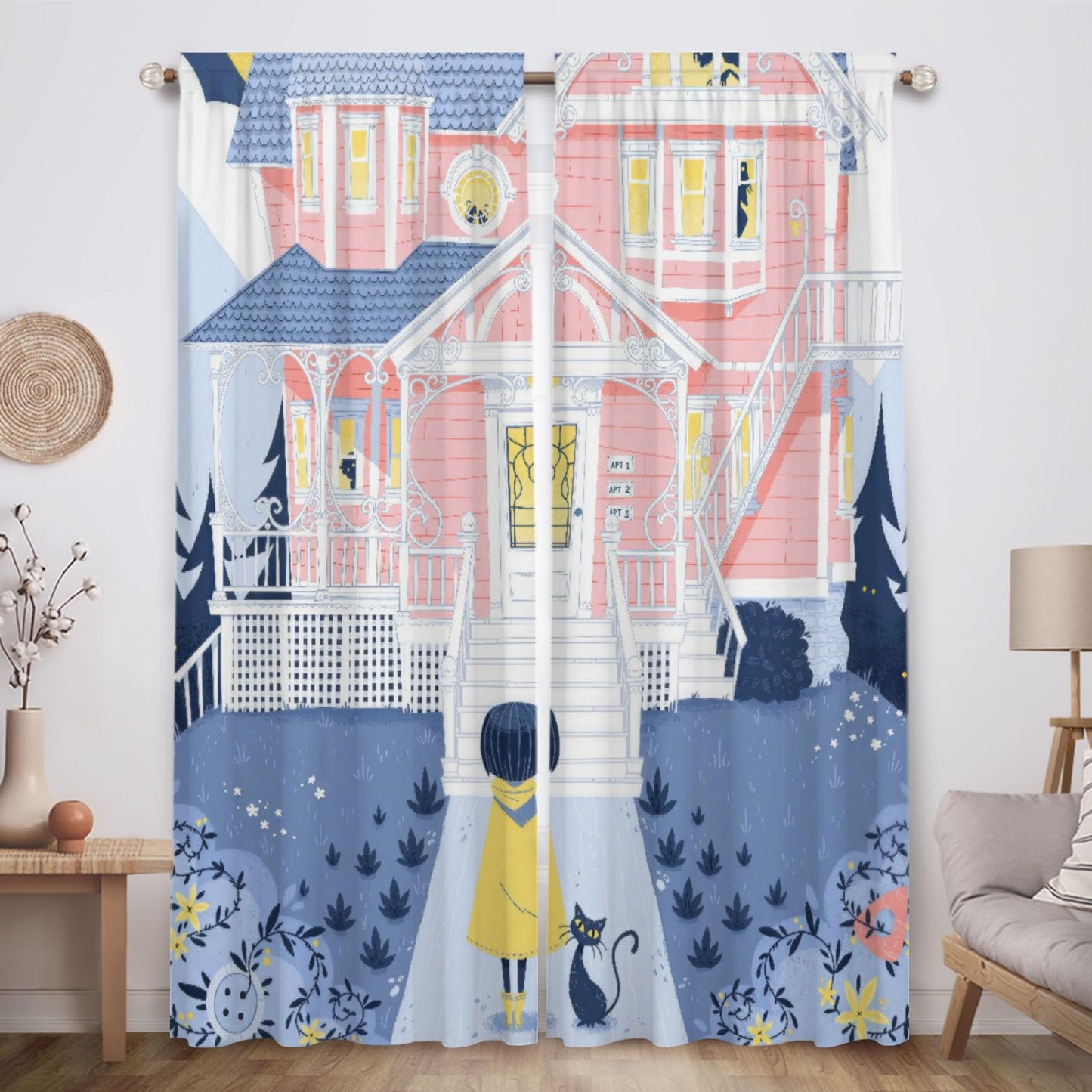 Funnytree Mysterious Girl Window Curtains Button Princess Drapes Bedroom Home Room Decor Durable Fabric Machine Washable 82" X 84" SC00214-013